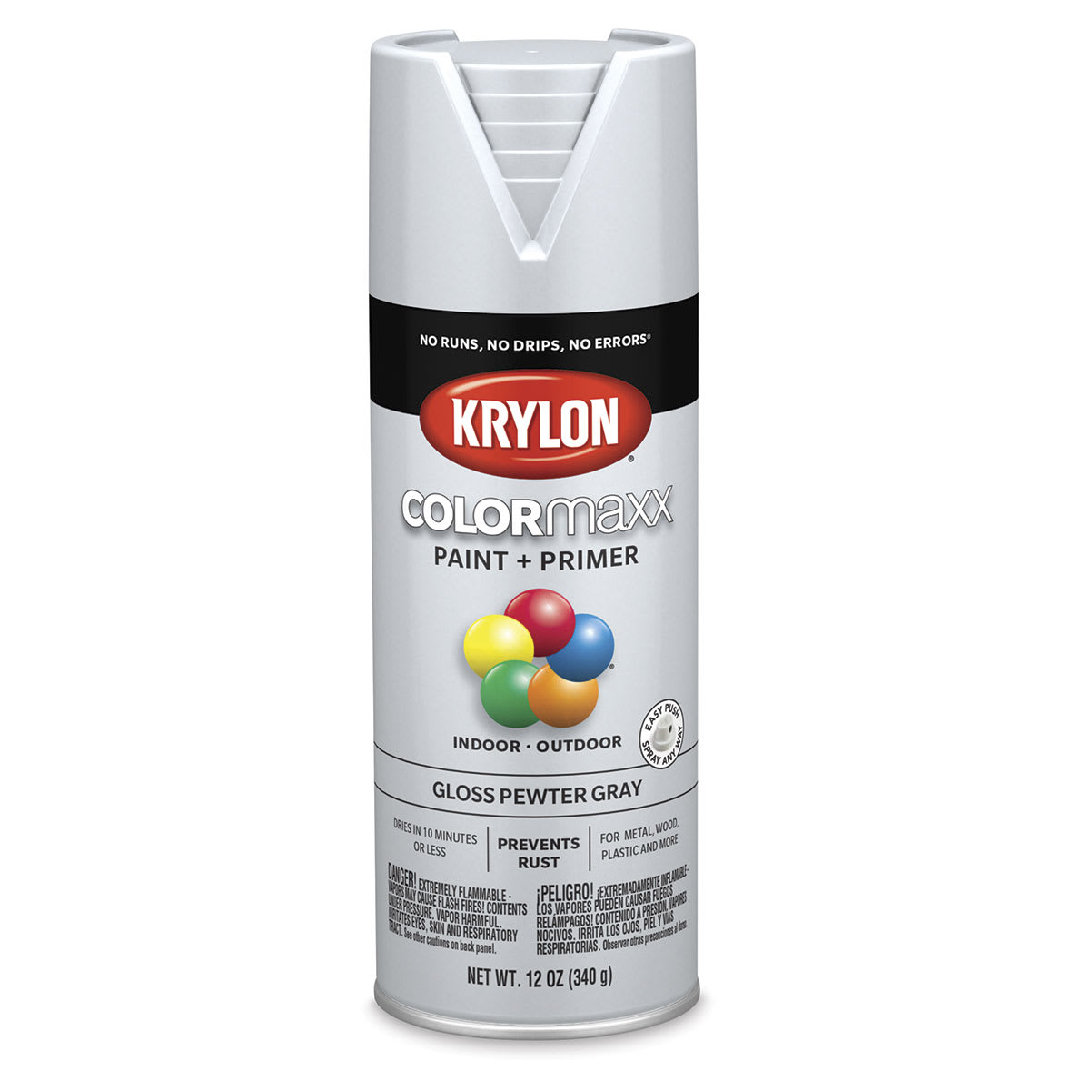 Krylon Colormaxx Spray Paint - Pewter Gray, Gloss, 12 oz
