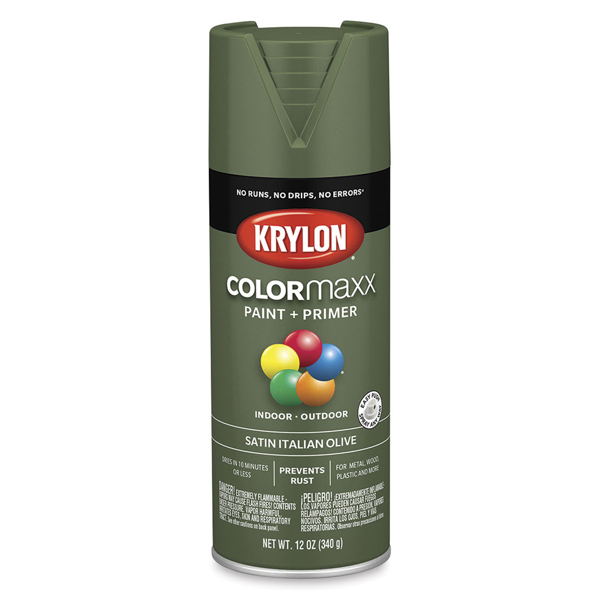 Krylon Colormaxx Spray Paint - Front of 12 oz can of Satin Italian Olive Color