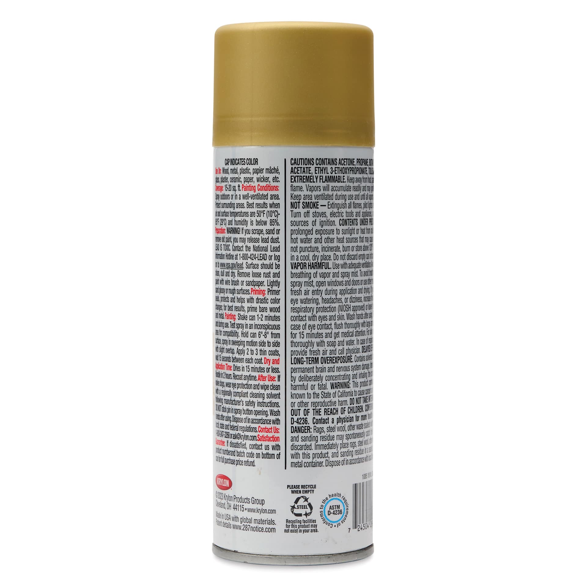 Krylon Foil Metallic Spray Paint - 18 Kt Gold, 6 oz, back of can