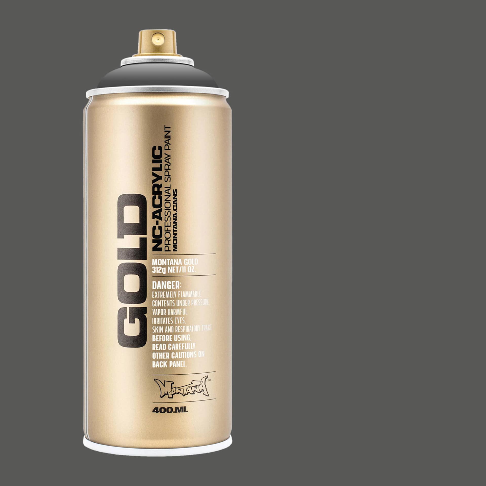 Montana Gold Acrylic Professional Spray Paint - Basalt, 400 ml (Spray can with color swatch)
