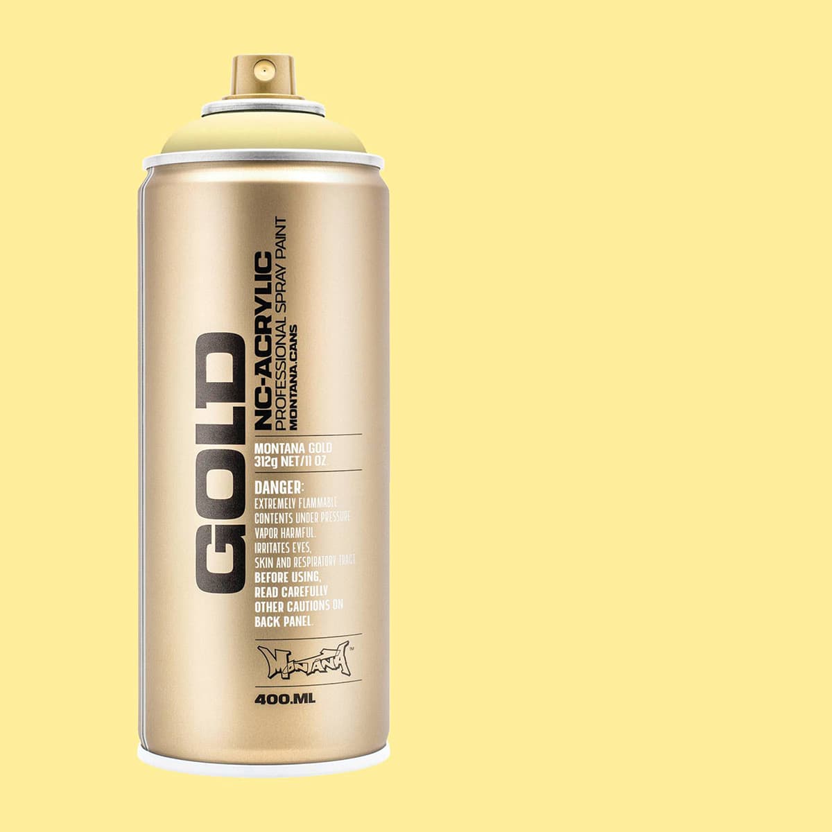Montana Gold Acrylic Professional Spray Paint - Vanilla, 400 ml (Spray can with color swatch)