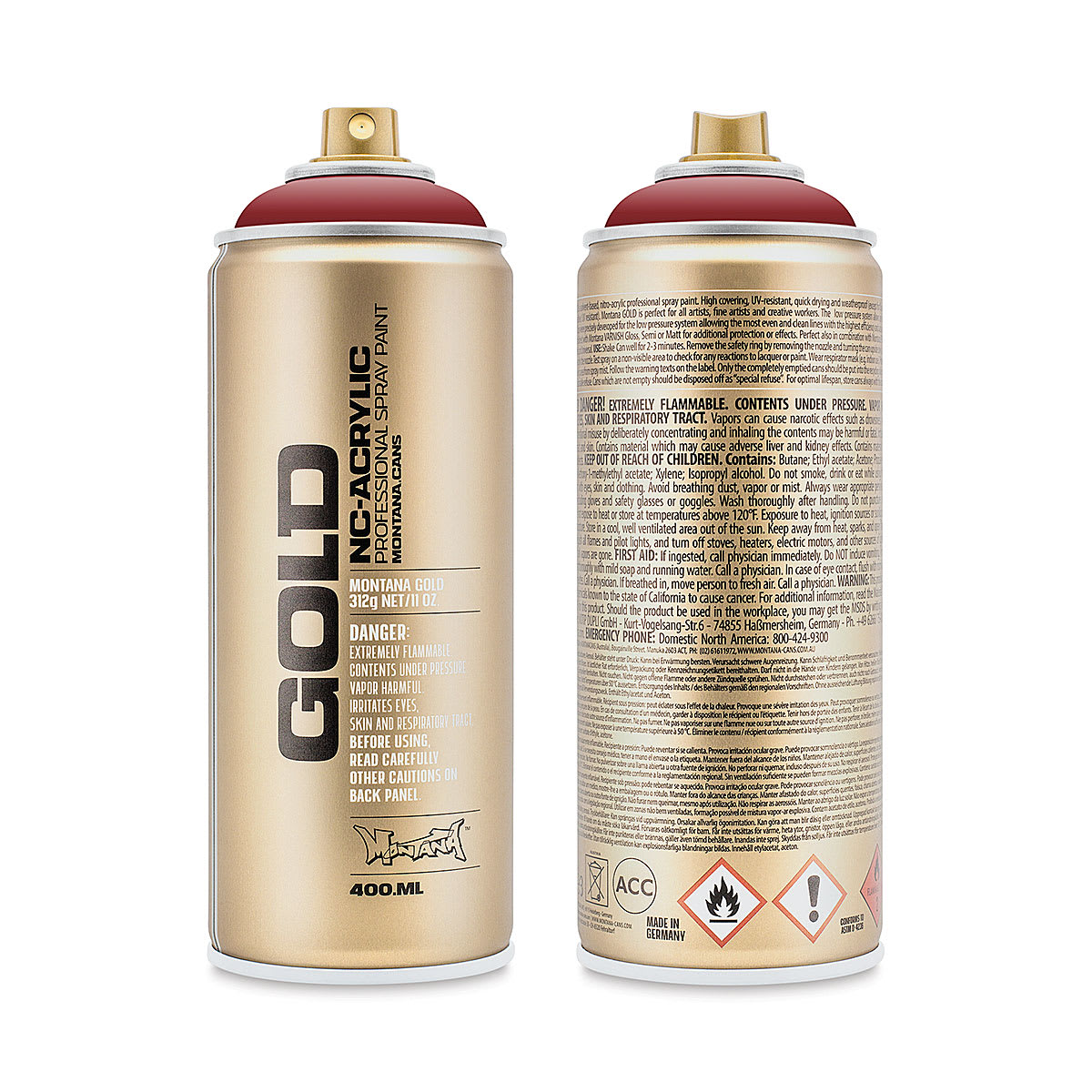 Montana Gold Acrylic Professional Spray Paint - Rusto Coat, 400 ml (Front and back of spray can)