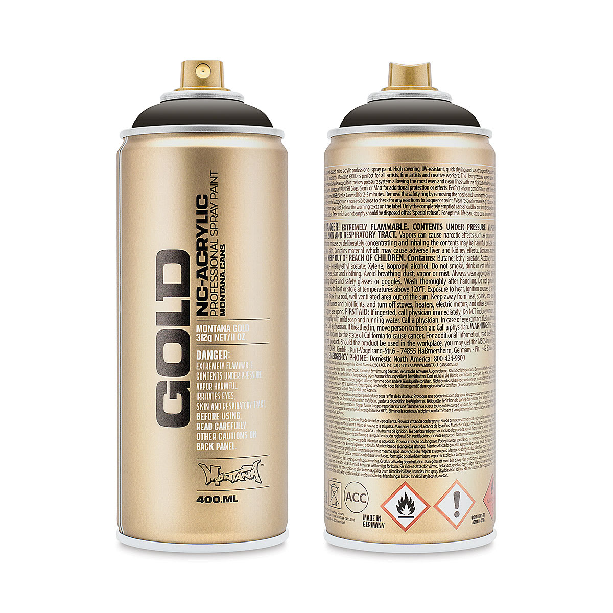 Montana Gold Acrylic Professional Spray Paint - Concrete, 400 ml (Front and back of spray can)