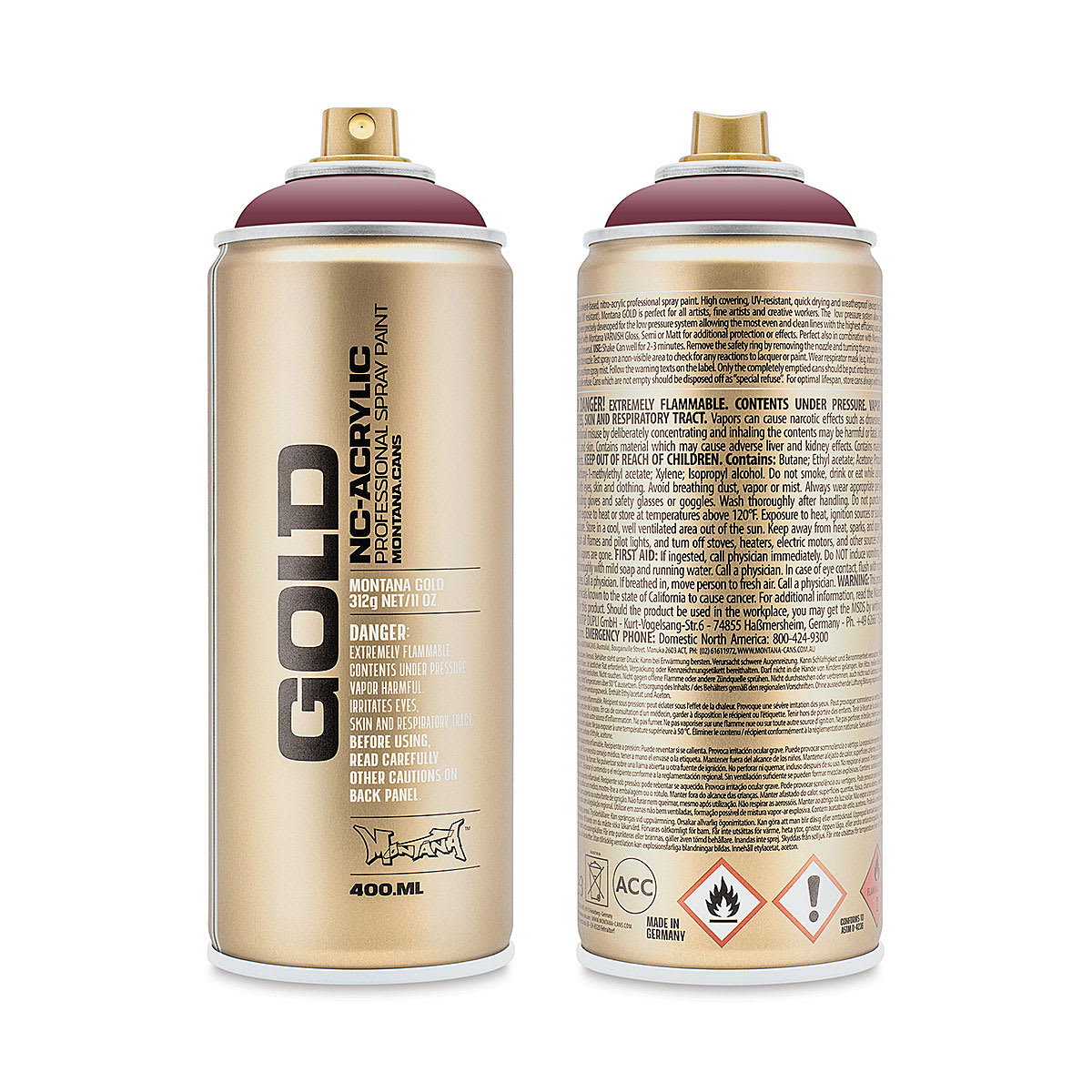 Montana Gold Acrylic Professional Spray Paint - Ancient Pink, 400 ml (Front and back of spray can)