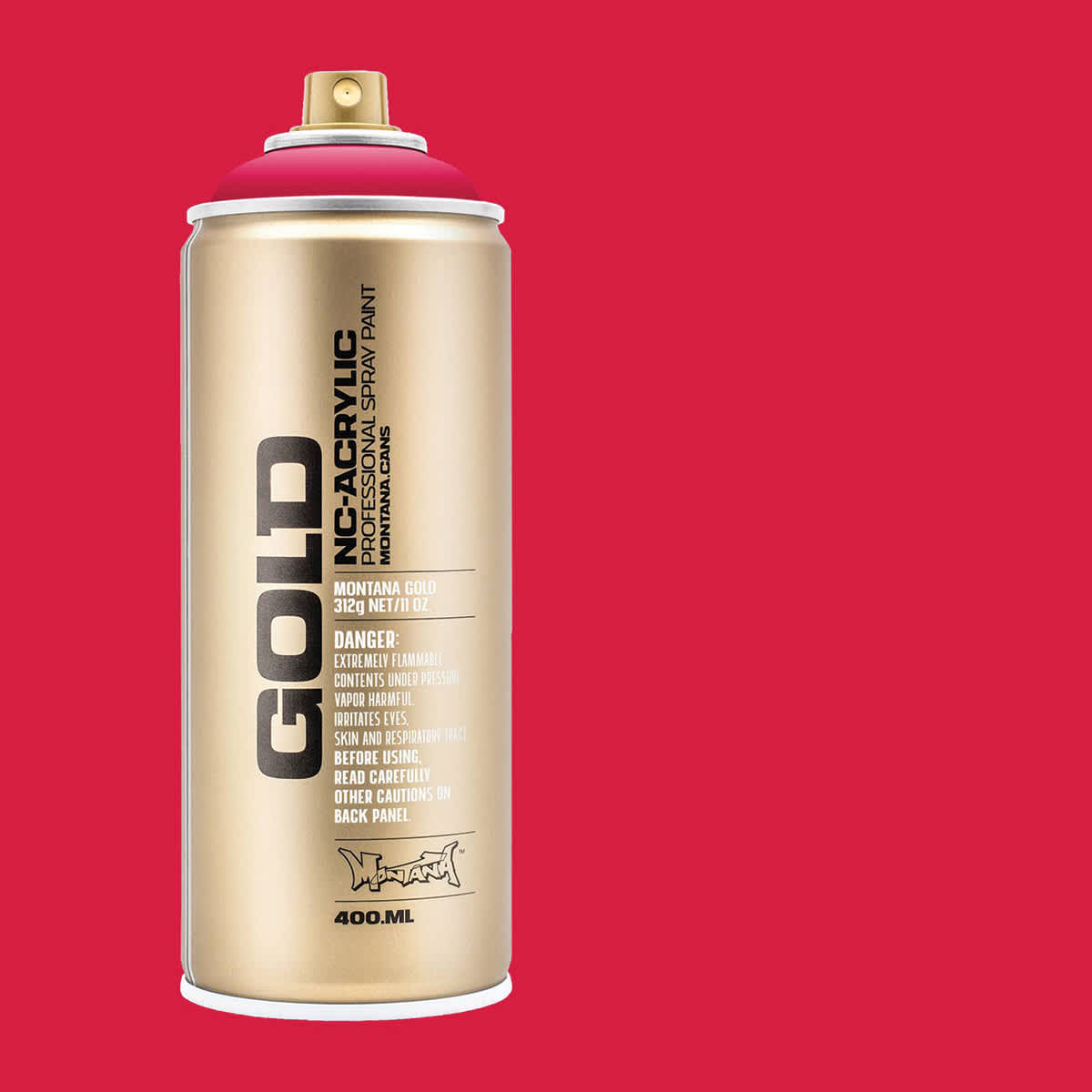 Montana Gold Acrylic Professional Spray Paint - Raspberry, 400 ml (Spray can with color swatch)