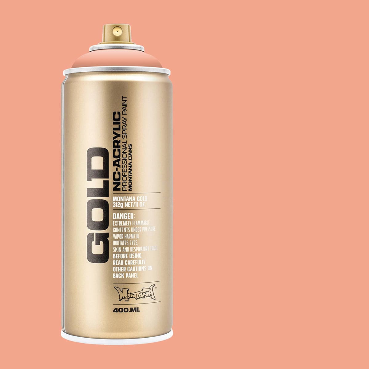 Montana Gold Acrylic Professional Spray Paint - Salmon, 400 ml (Spray can with color swatch)