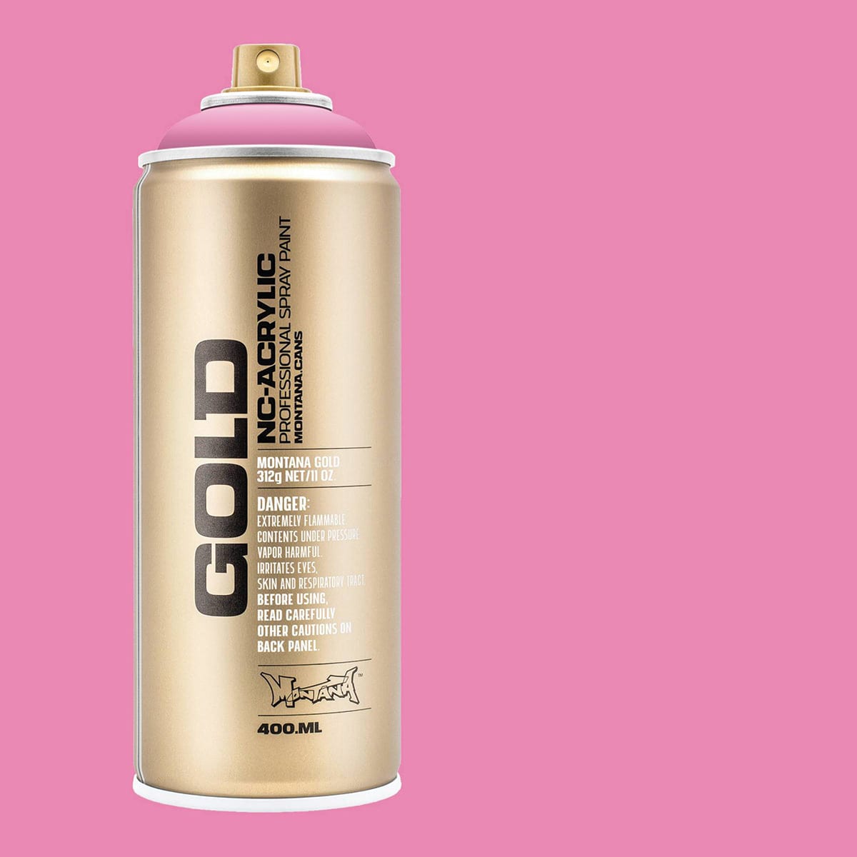 Montana Gold Acrylic Professional Spray Paint - Shock Pink Light, 400 ml (Spray can with color swatch)