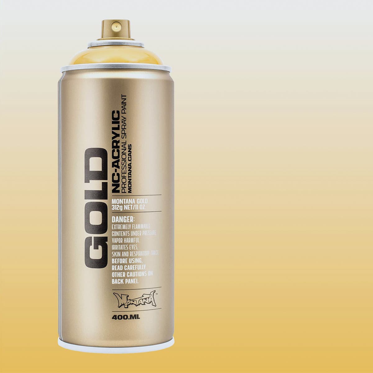 Montana Gold Acrylic Transparent Spray Paint - Transparent Yellow Cab, 400 ml can with color swatch