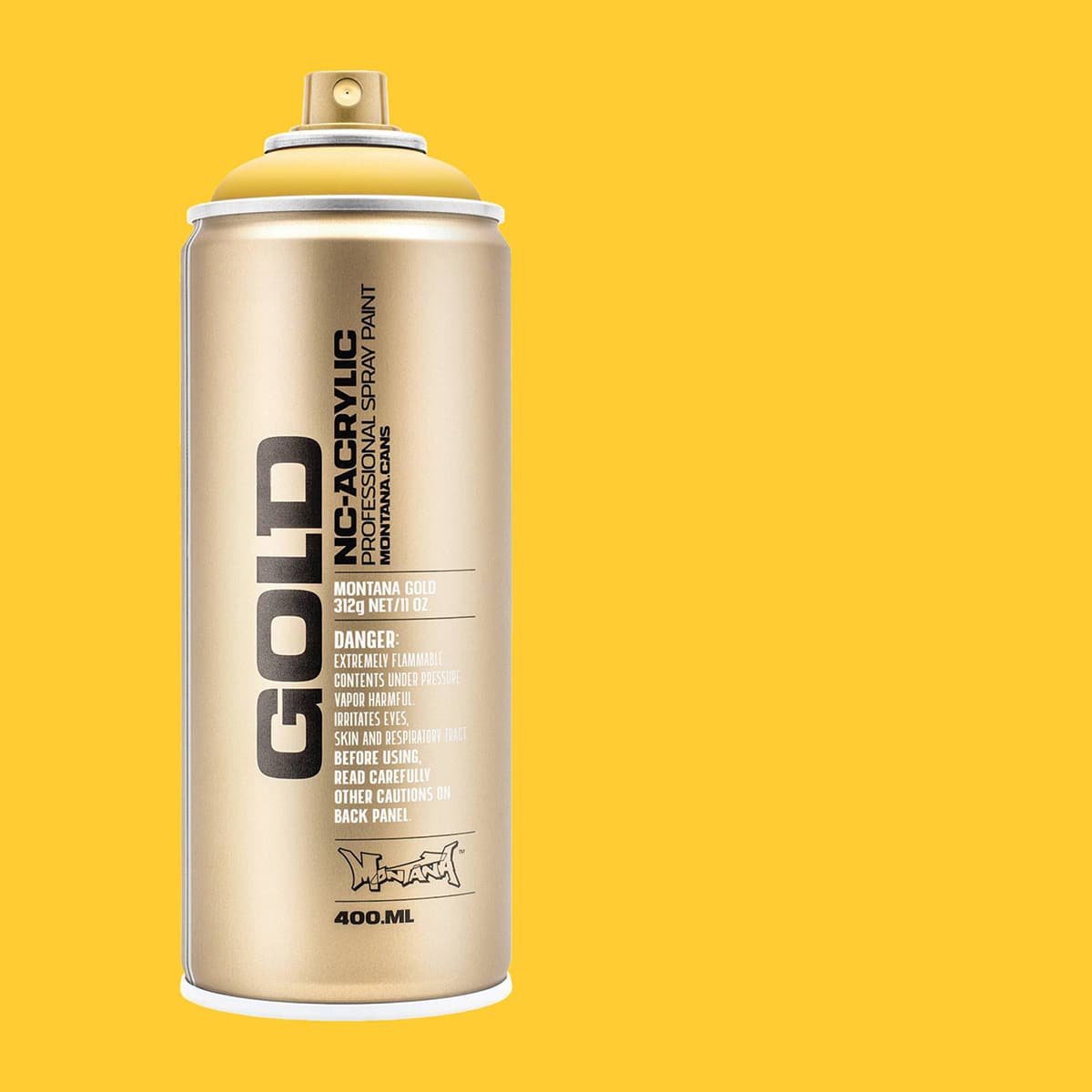 Montana Gold Acrylic Professional Spray Paint - Yellow Submarine, 400 ml (Spray can with color swatch)