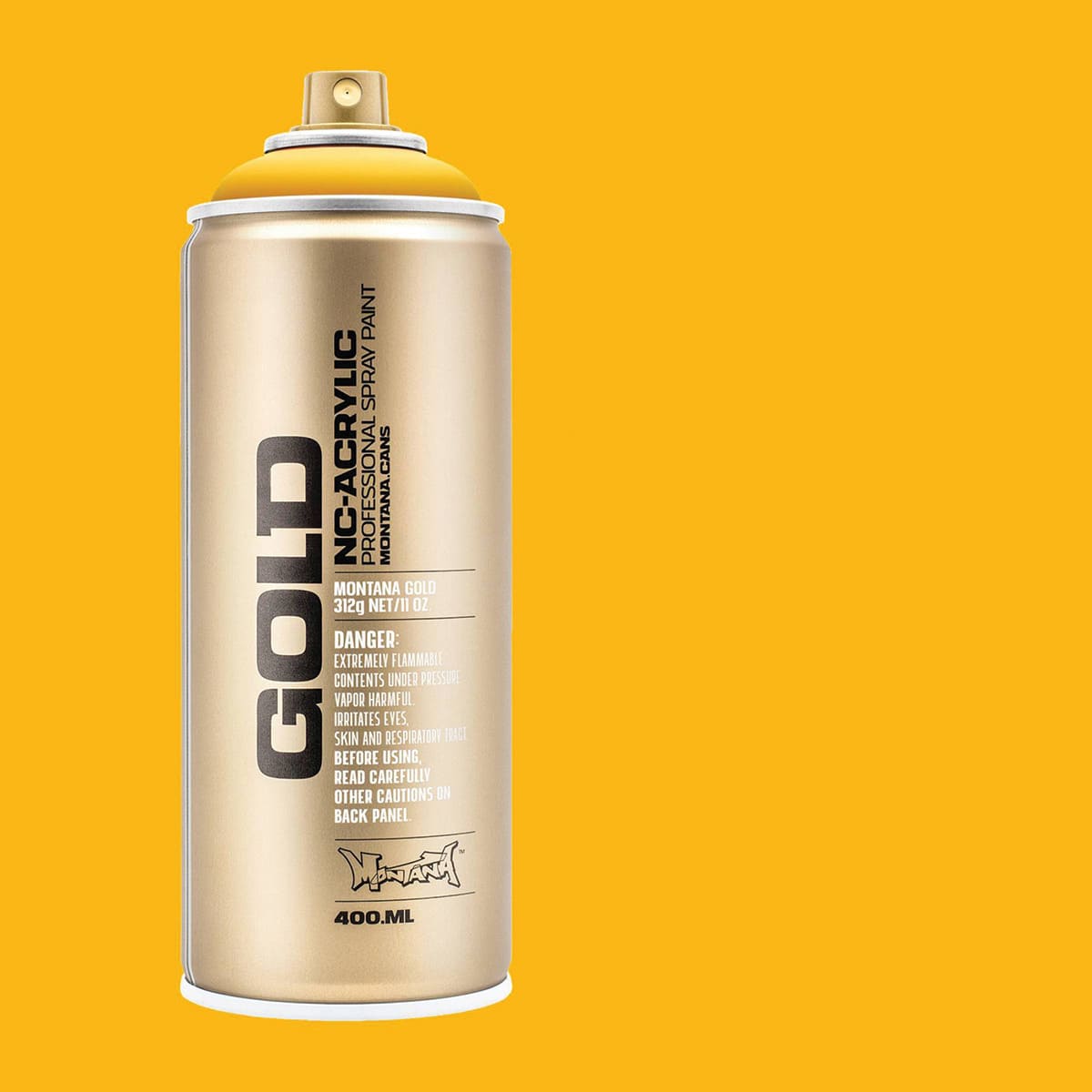 Montana Gold Acrylic Professional Spray Paint - Yellow Cab, 400 ml (Spray can with color swatch)