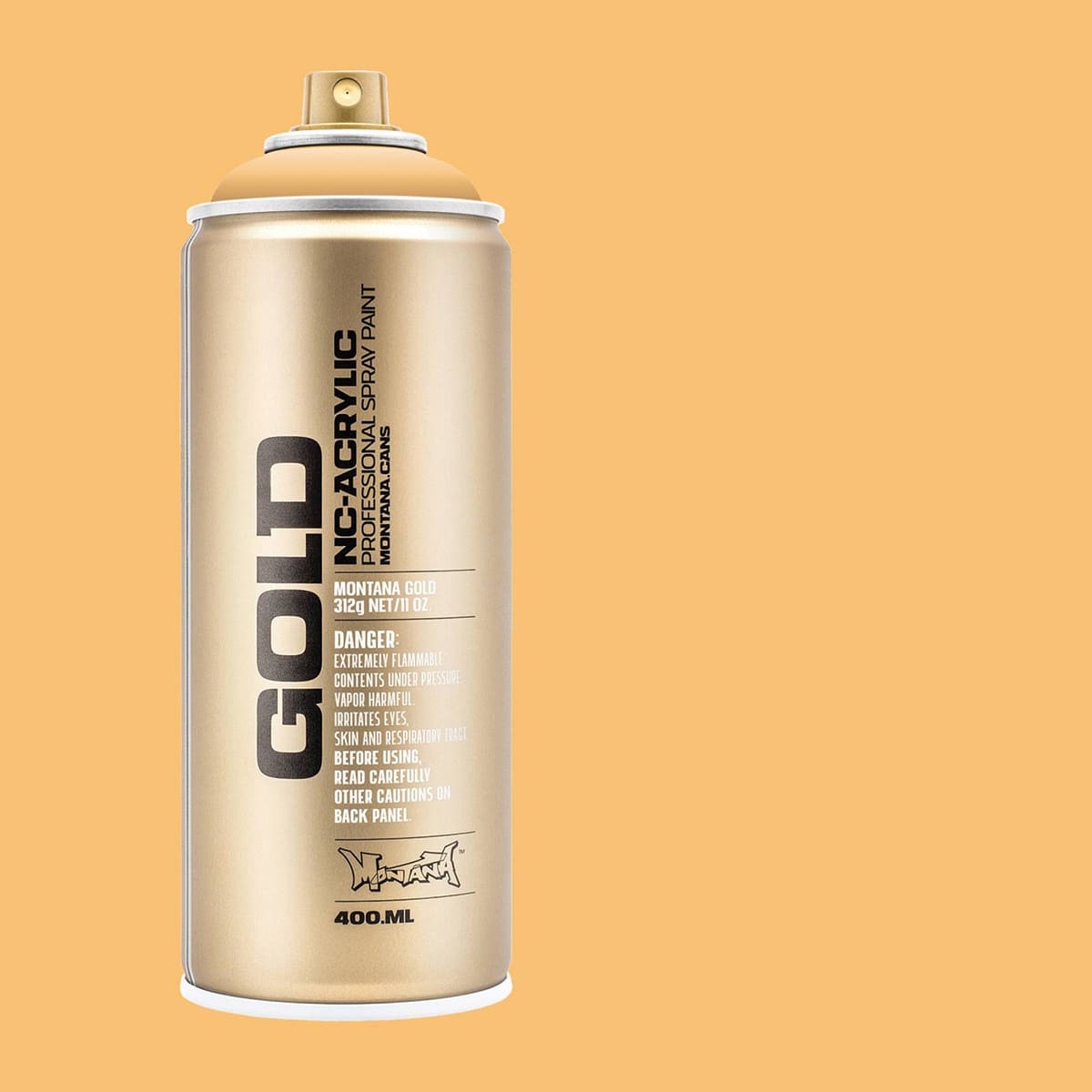 Montana Gold Acrylic Professional Spray Paint - Creme Orange, 400 ml (Spray can with color swatch)