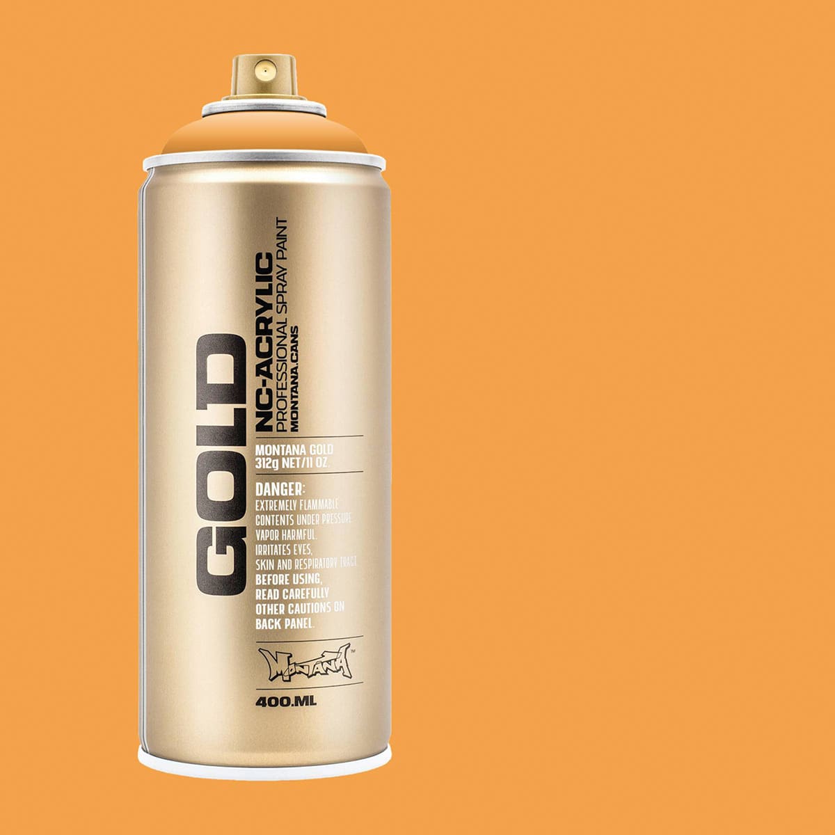 Montana Gold Acrylic Professional Spray Paint - Blast Orange, 400 ml (Spray can with color swatch)