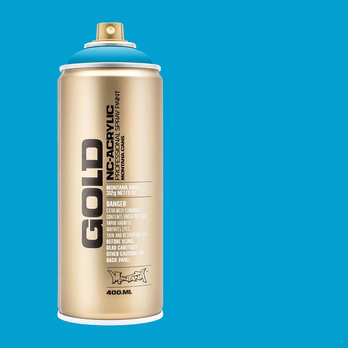 Montana Gold Acrylic Professional Spray Paint - Light Blue, 400 ml (Spray can with color swatch)