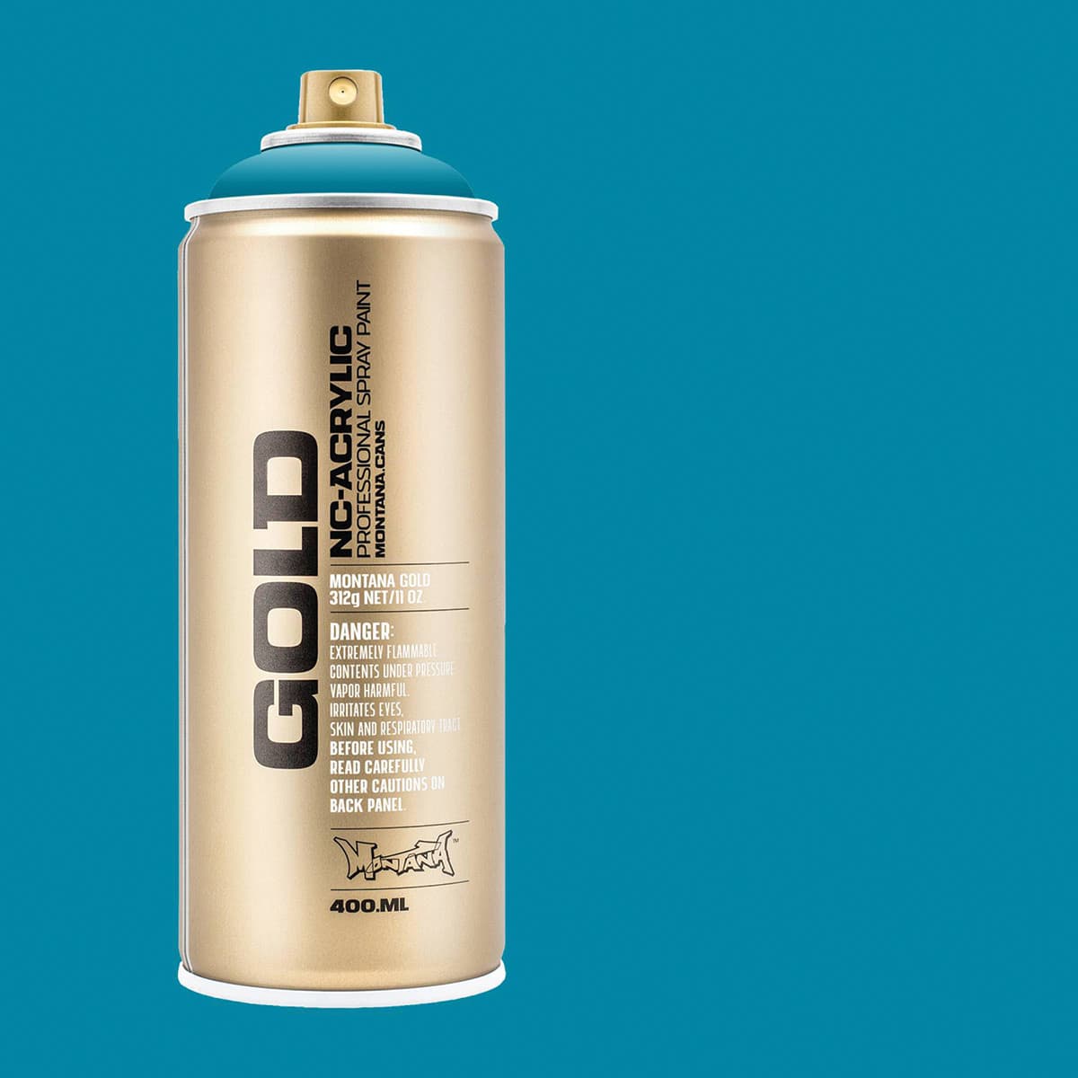 Montana Gold Acrylic Professional Spray Paint - Aqua, 400 ml (Spray can with color swatch)