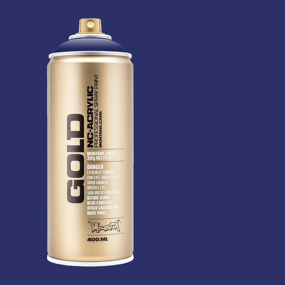 Montana Gold Acrylic Professional Spray Paint - Blue Velvet, 400 ml can (Spray can with color swatch)