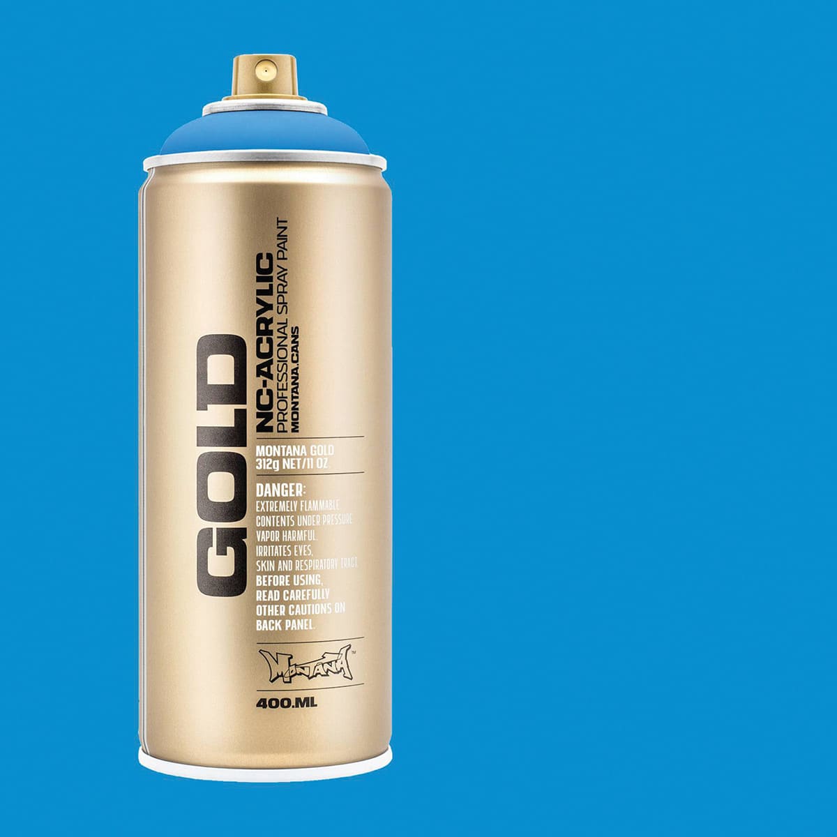 Montana Gold Acrylic Fluorescent Spray Paint - Flame Blue, 400 ml (Spray can with color swatch)