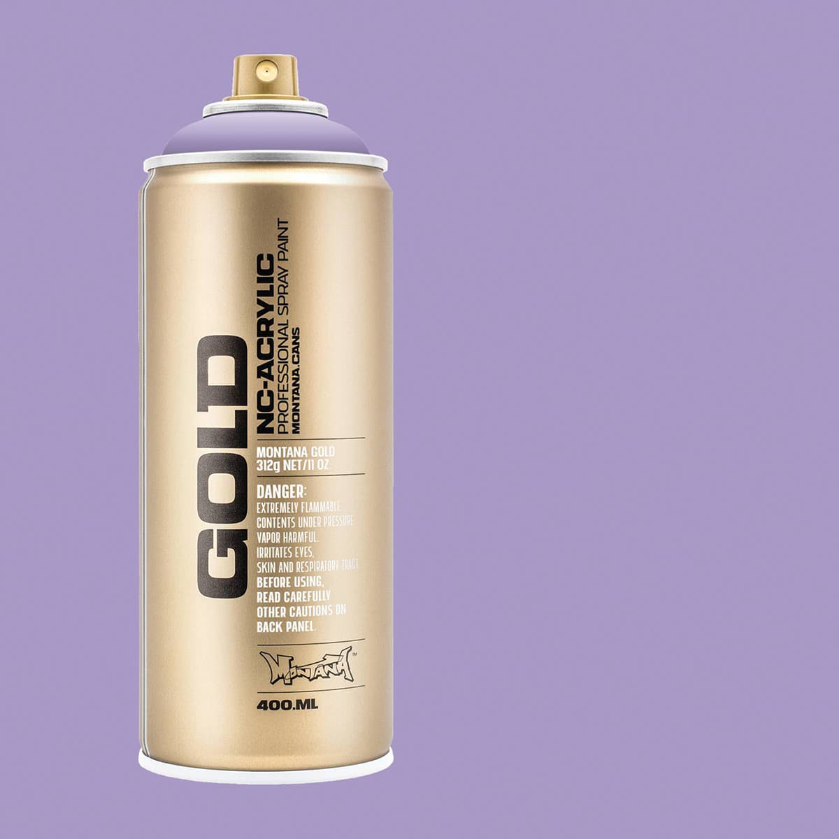 Montana Gold Acrylic Professional Spray Paint - Light Lilac, 400 ml (Spray can with color swatch)