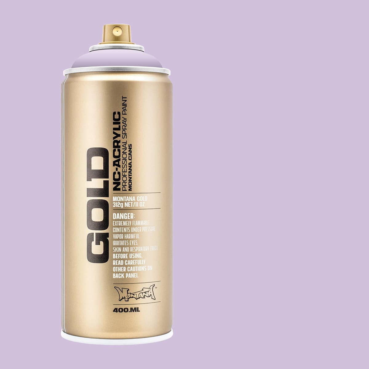Montana Gold Acrylic Professional Spray Paint - White Lilac, 400 ml (Spray can with color swatch)