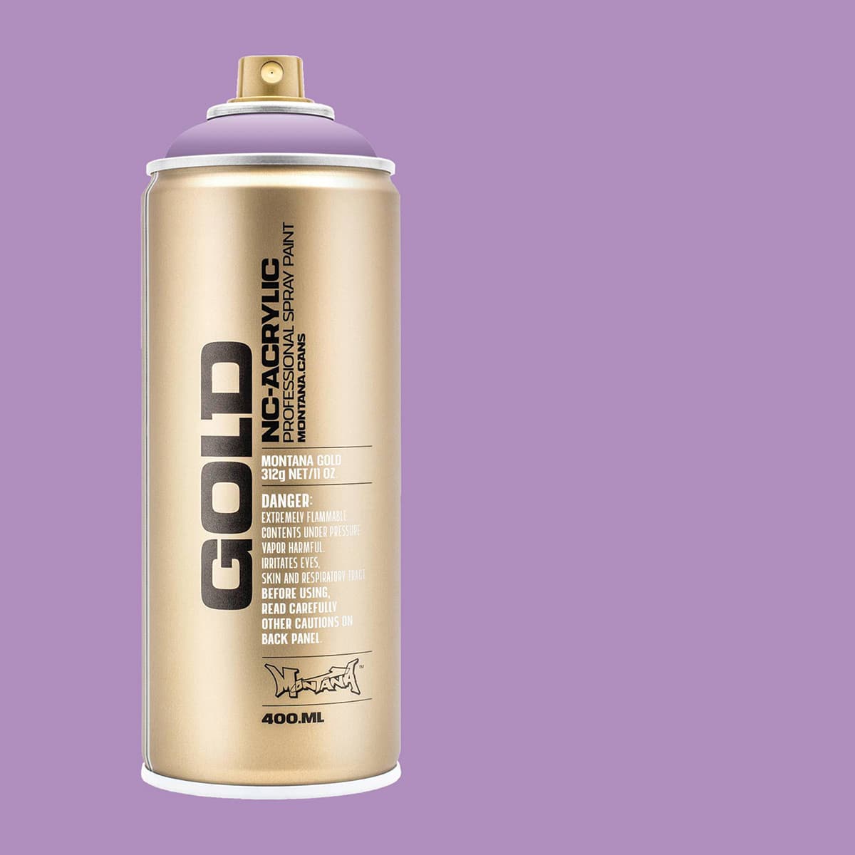 Montana Gold Acrylic Professional Spray Paint - Viola, 400 ml (Spray can with color swatch)