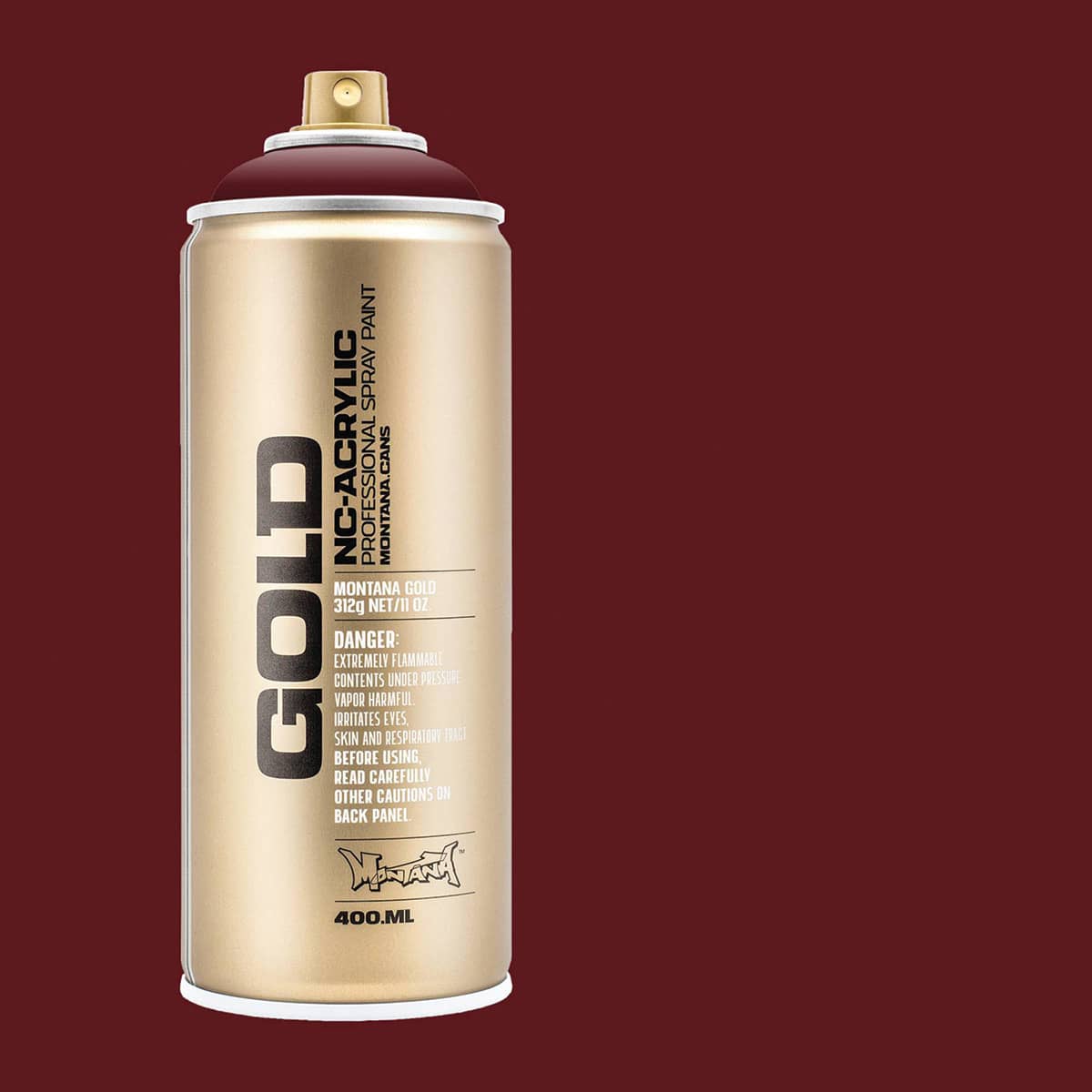 Montana Gold Acrylic Professional Spray Paint - Purple Red, 400 ml (Spray can with color swatch)