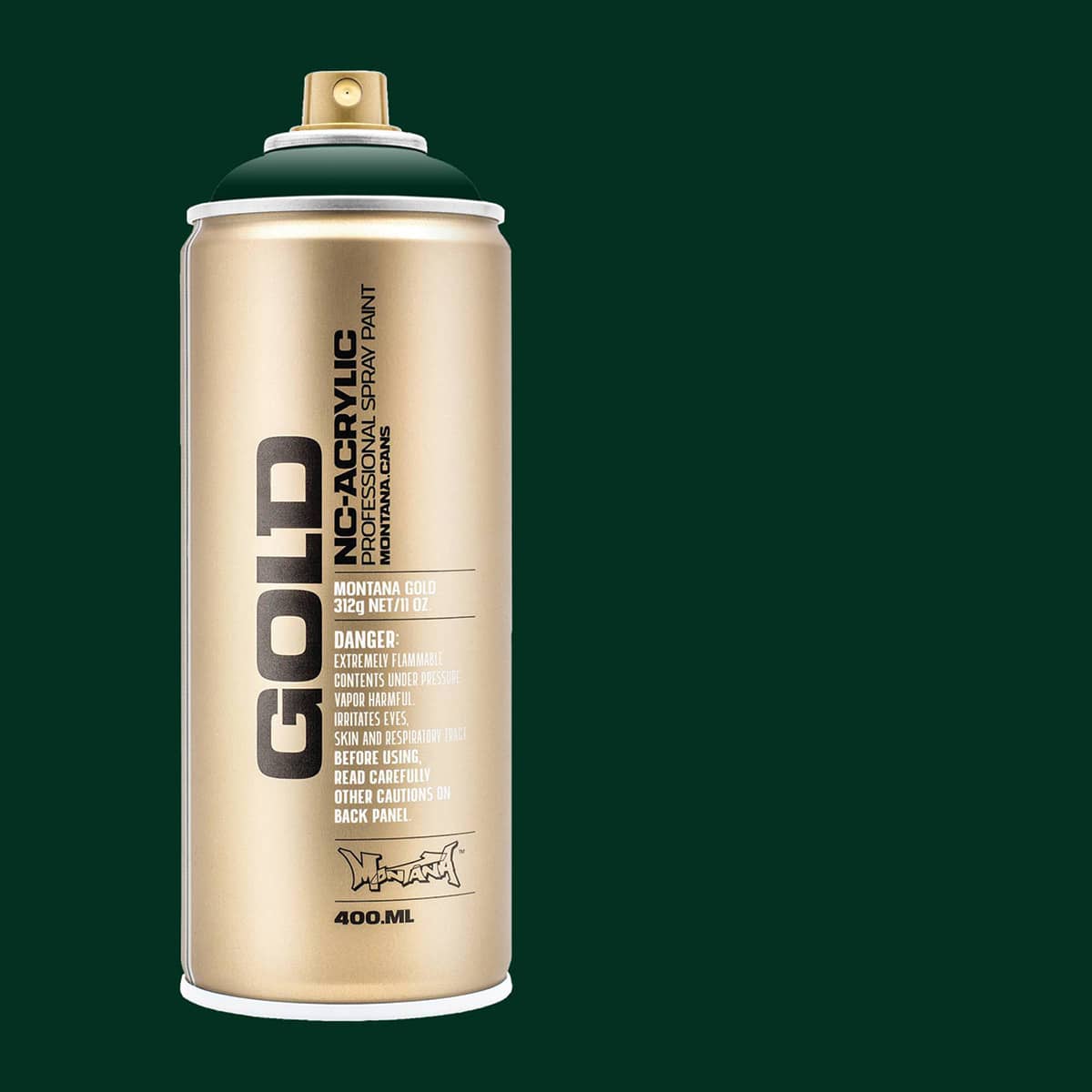 Montana Gold Acrylic Professional Spray Paint - Deep Forest, 400 ml (Spray can with color swatch)
