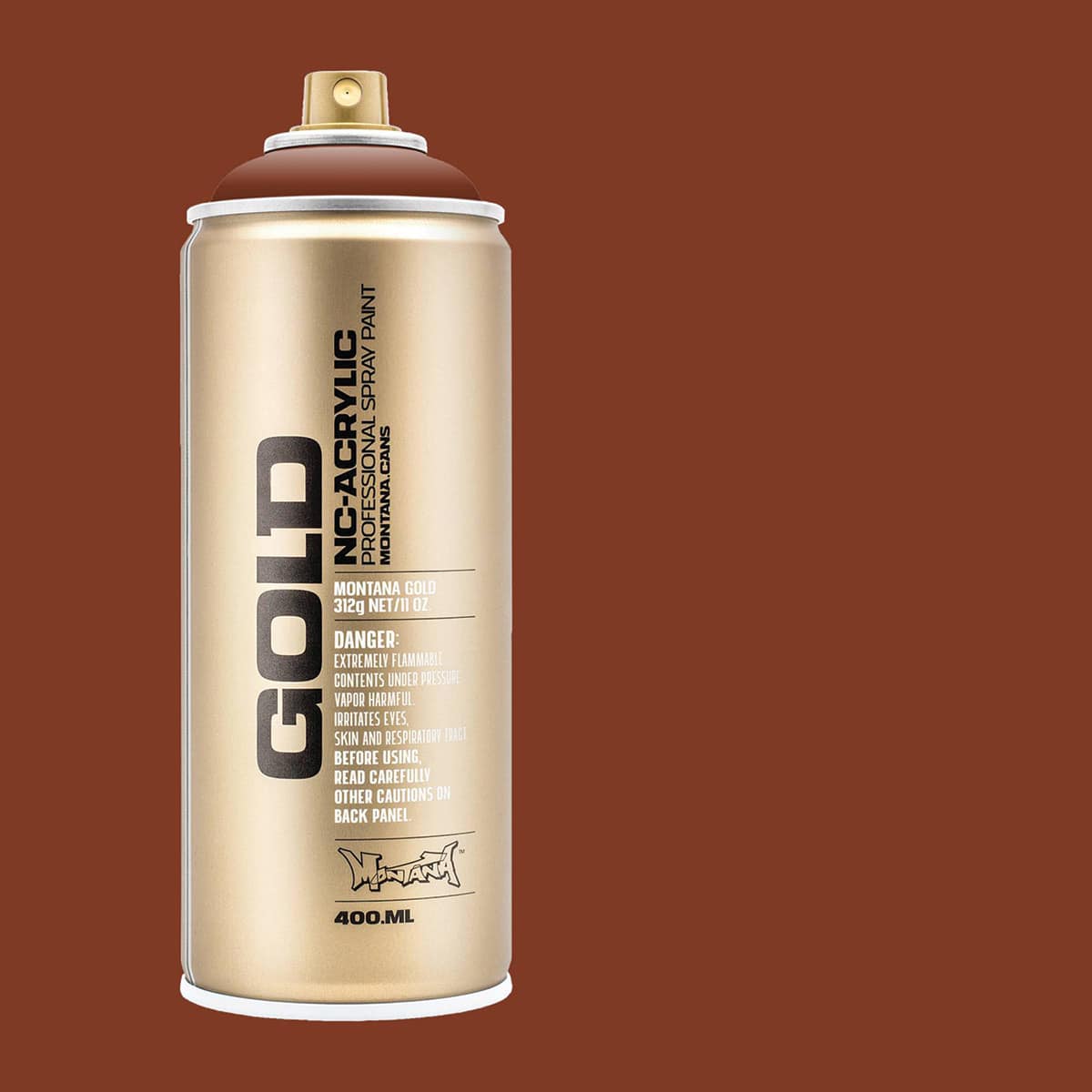 Montana Gold Acrylic Professional Spray Paint - Orange Brown, 400 ml (Spray can with color swatch)