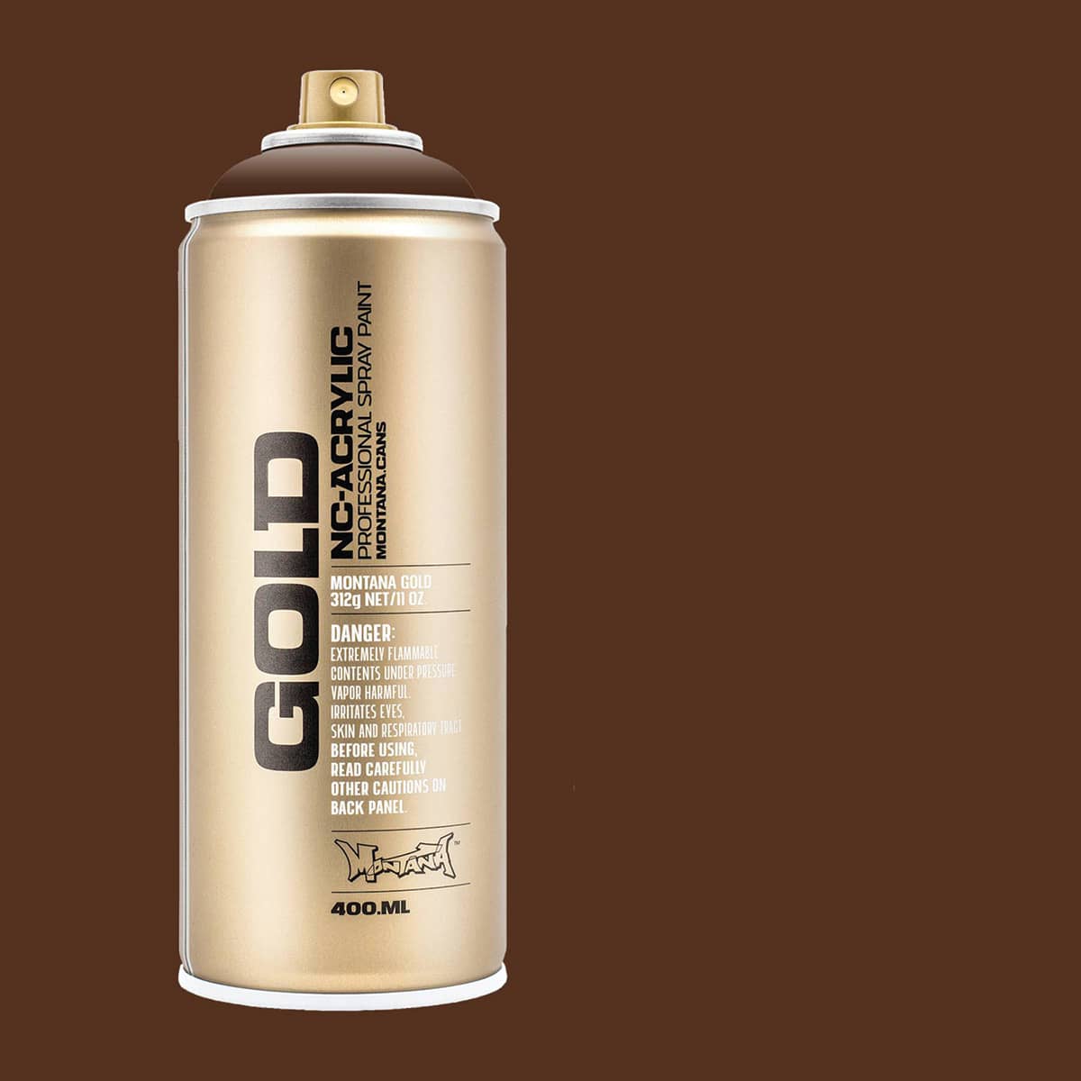 Montana Gold Acrylic Professional Spray Paint - Cacao, 400 ml (Spray can with color swatch)