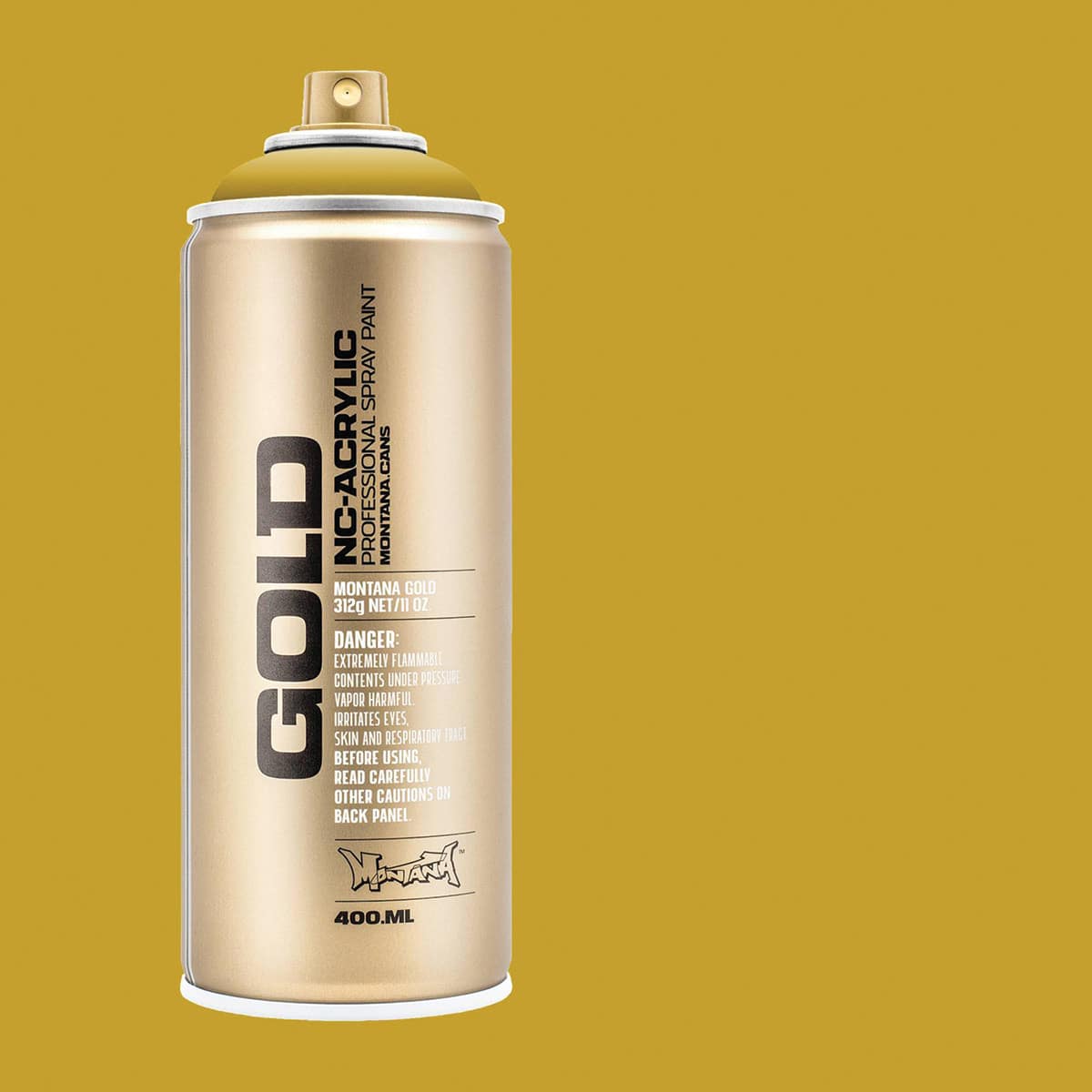 Montana Gold Acrylic Professional Spray Paint - Curry, 400 ml (Spray can with color swatch)
