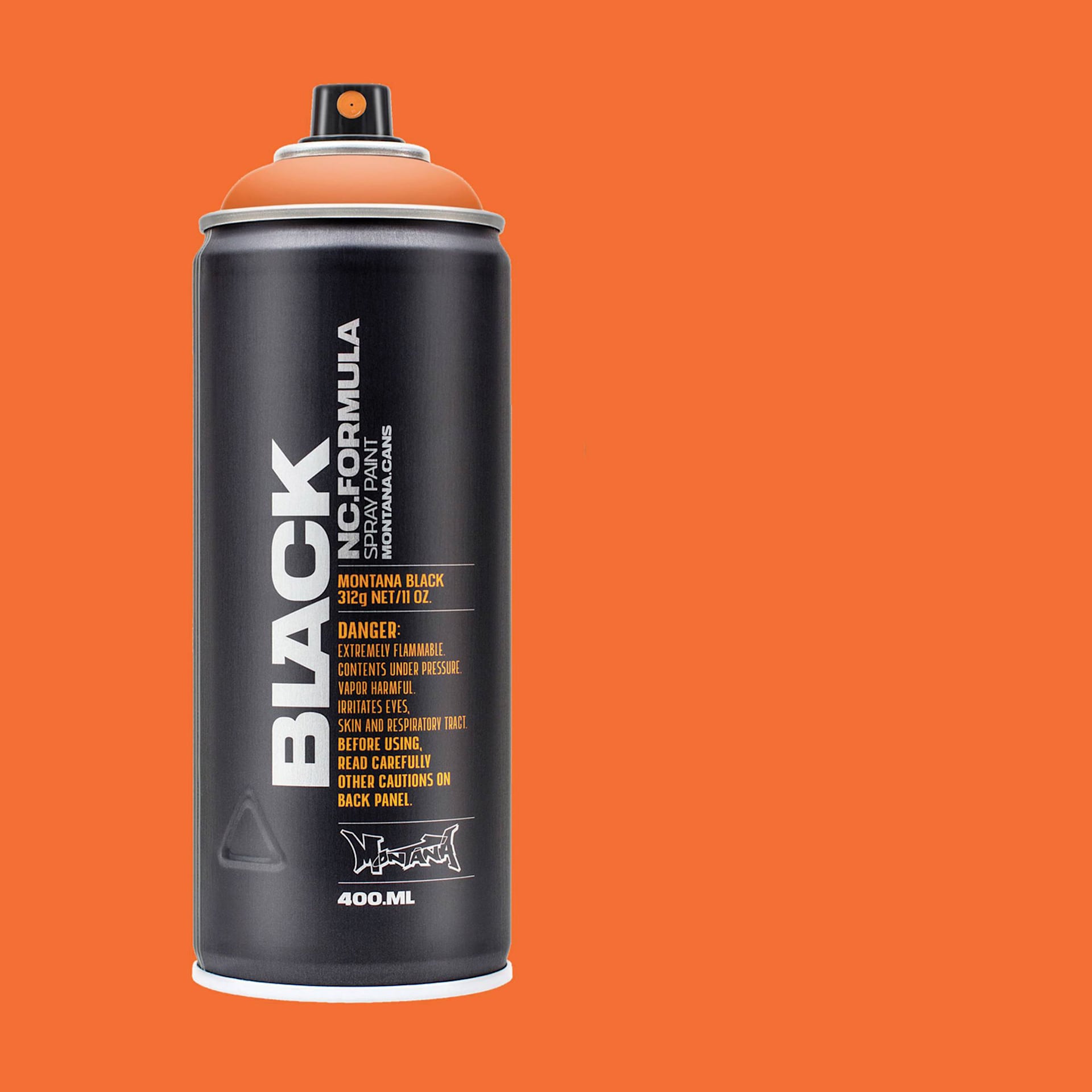 Montana Black Spray Paint - Atom's Megablast, 400 ml can with swatch