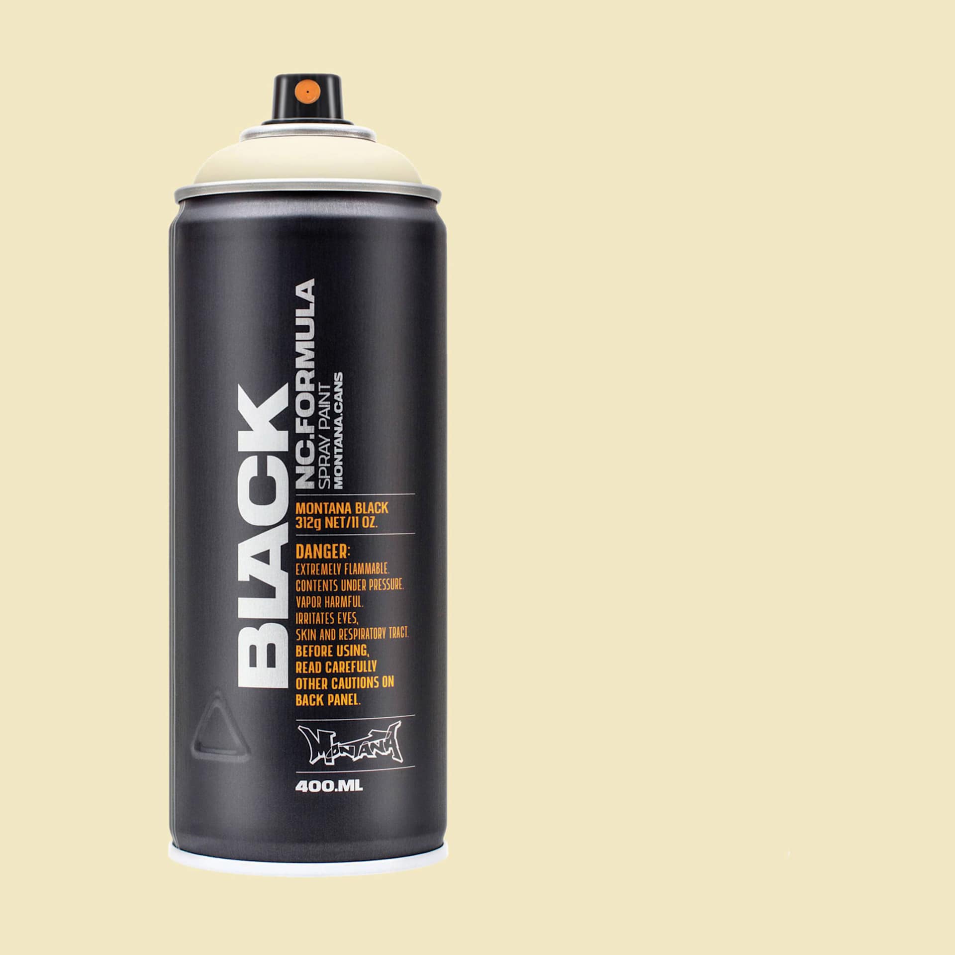 Montana Black Spray Paint - Ivory, 400 ml can with swatch