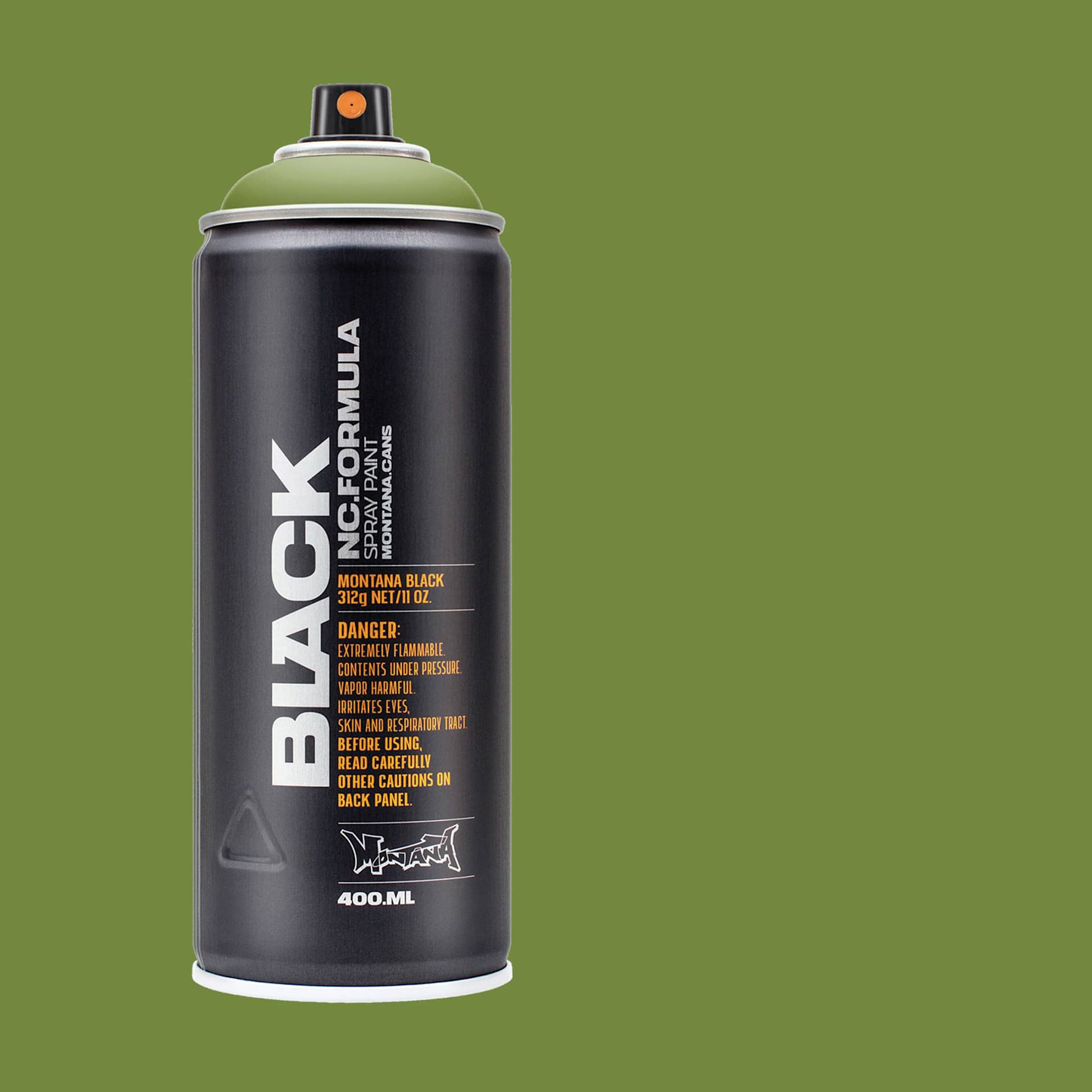Montana Black Spray Paint - Lost Island, 400 ml can with swatch 