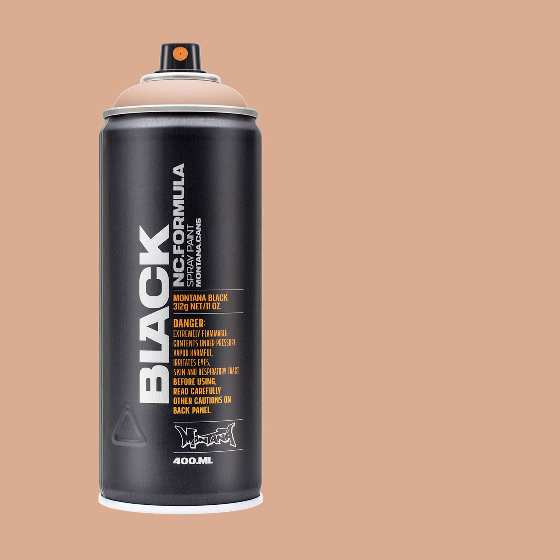 Montana Black Spray Paint - Iced Coffee, 400 ml can with swatch