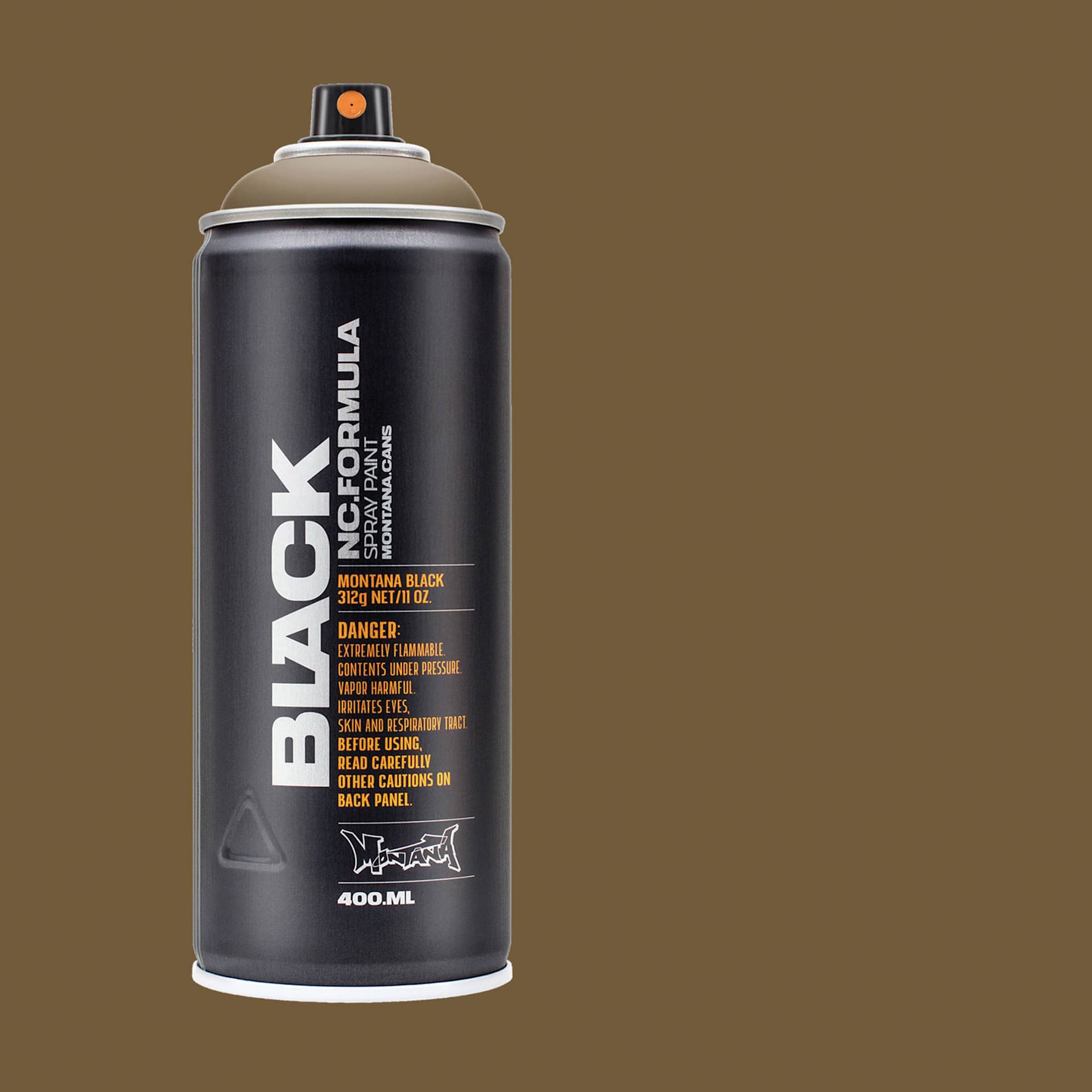 Montana Black Spray Paint - Pan, 400 ml can with swatch
