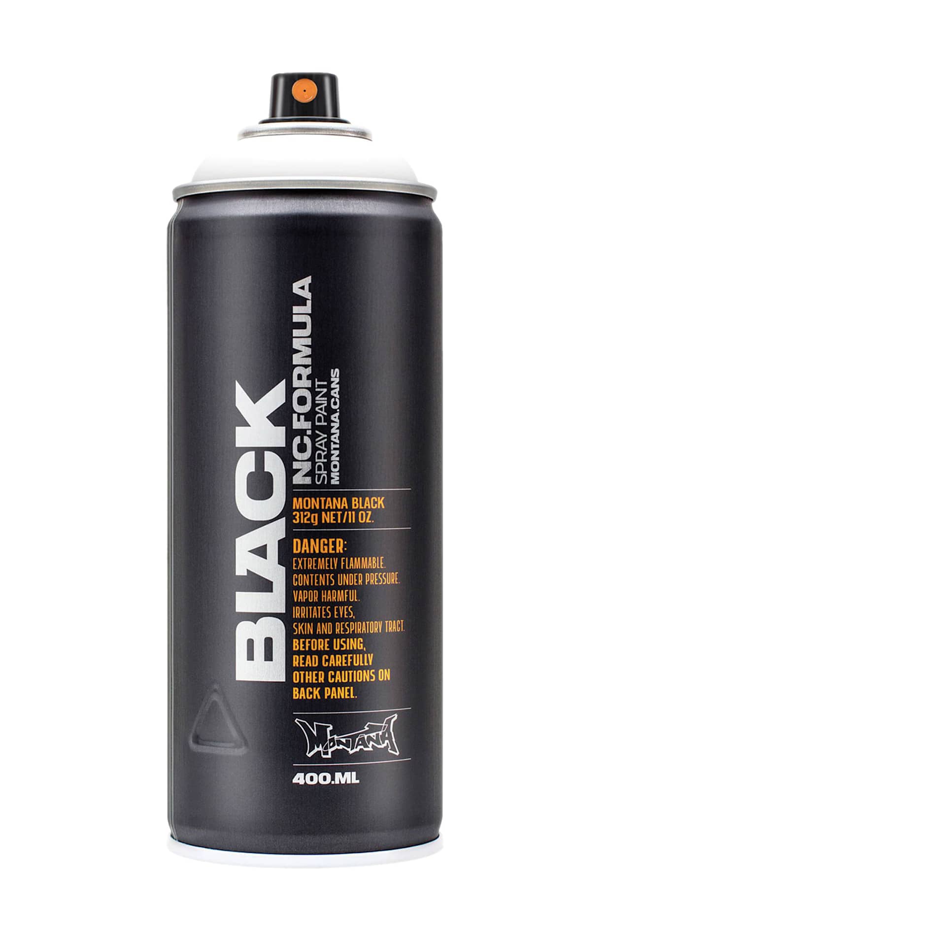 Montana Black Spray Paint - Snow White, 400 ml can with swatch
