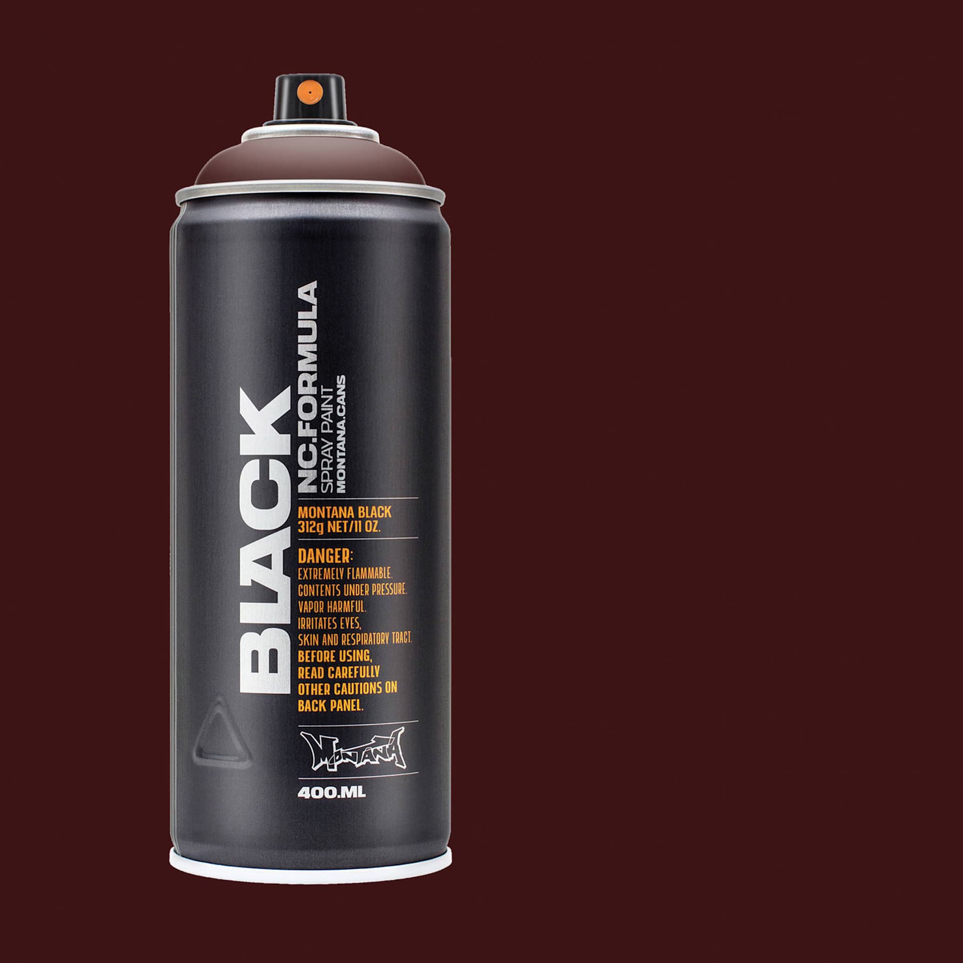 Montana Black Spray Paint - Merlot, 400 ml can with swatch