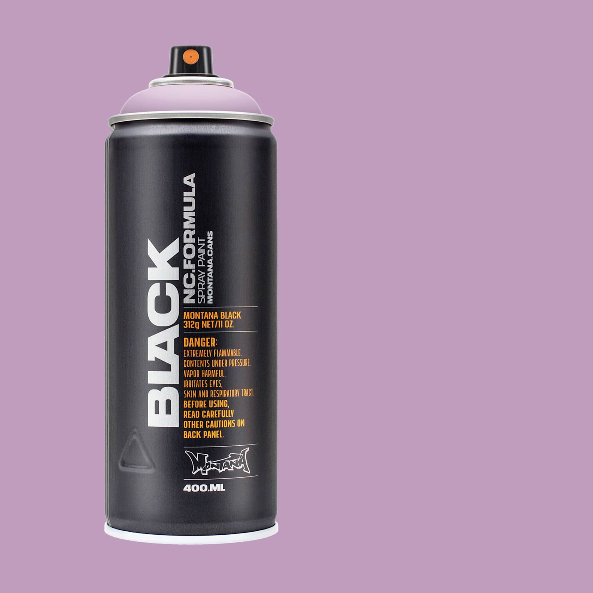 Montana Black Spray Paint - Bubble Bath, 400 ml can with swatch