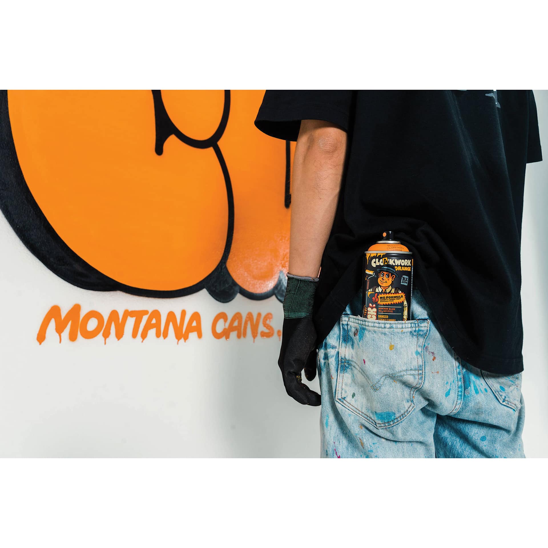 Montana Black Artist Series Spray Paint, Cloakwork ("Montana Cans" written with spray paint)