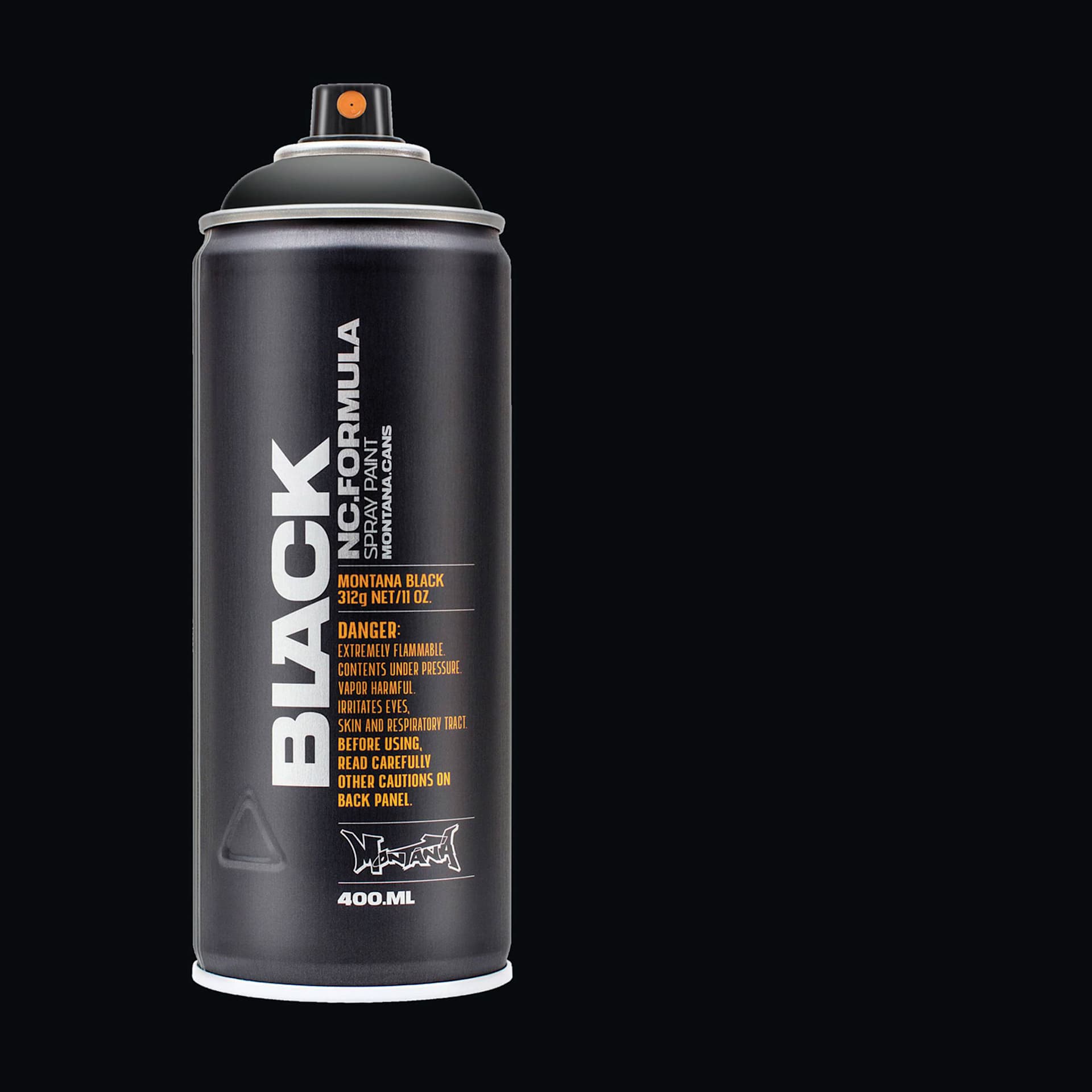 Montana Black Spray Paint - Black, 400 ml can with swatch
