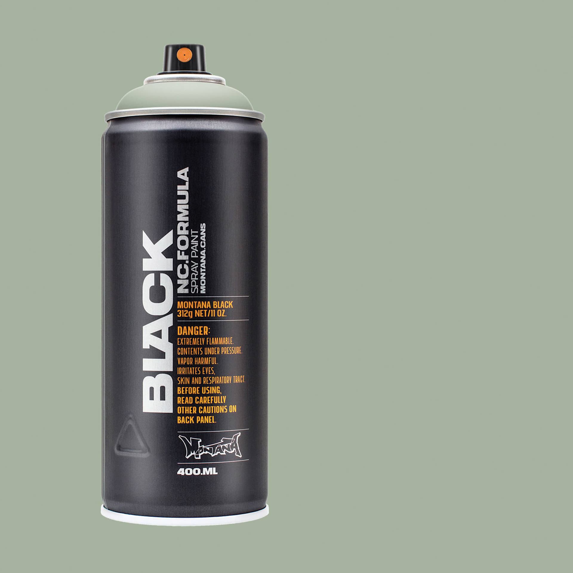 Montana Black Spray Paint - Fog, 400 ml can with swatch
