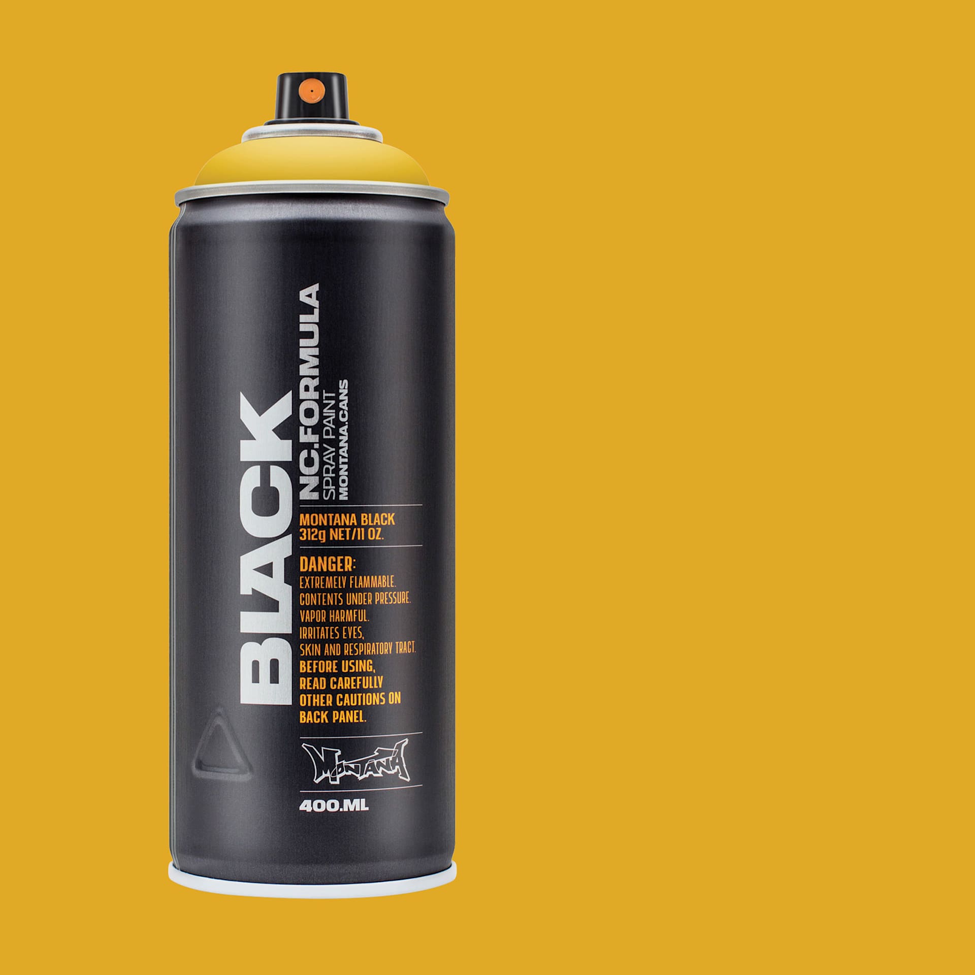 Montana Black Spray Paint - Indian, 400 ml can with swatch