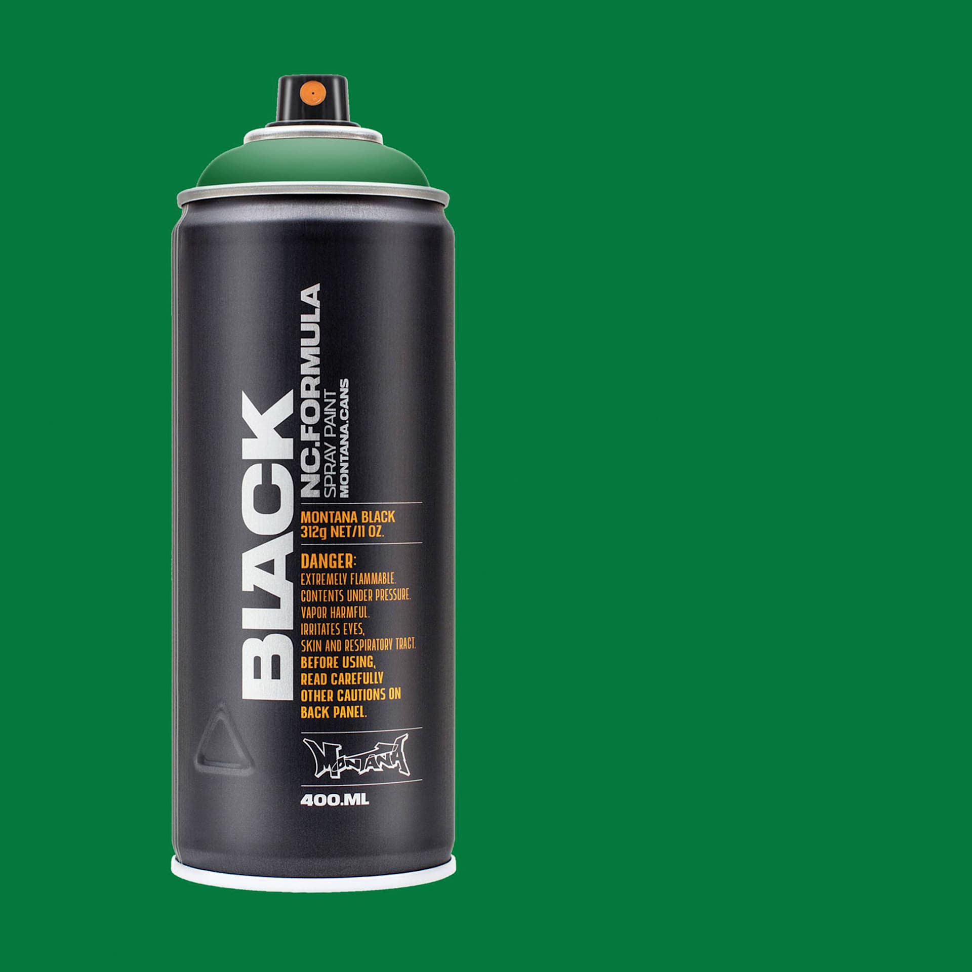 Montana Black Spray Paint - Plant, 400 ml can with swatch