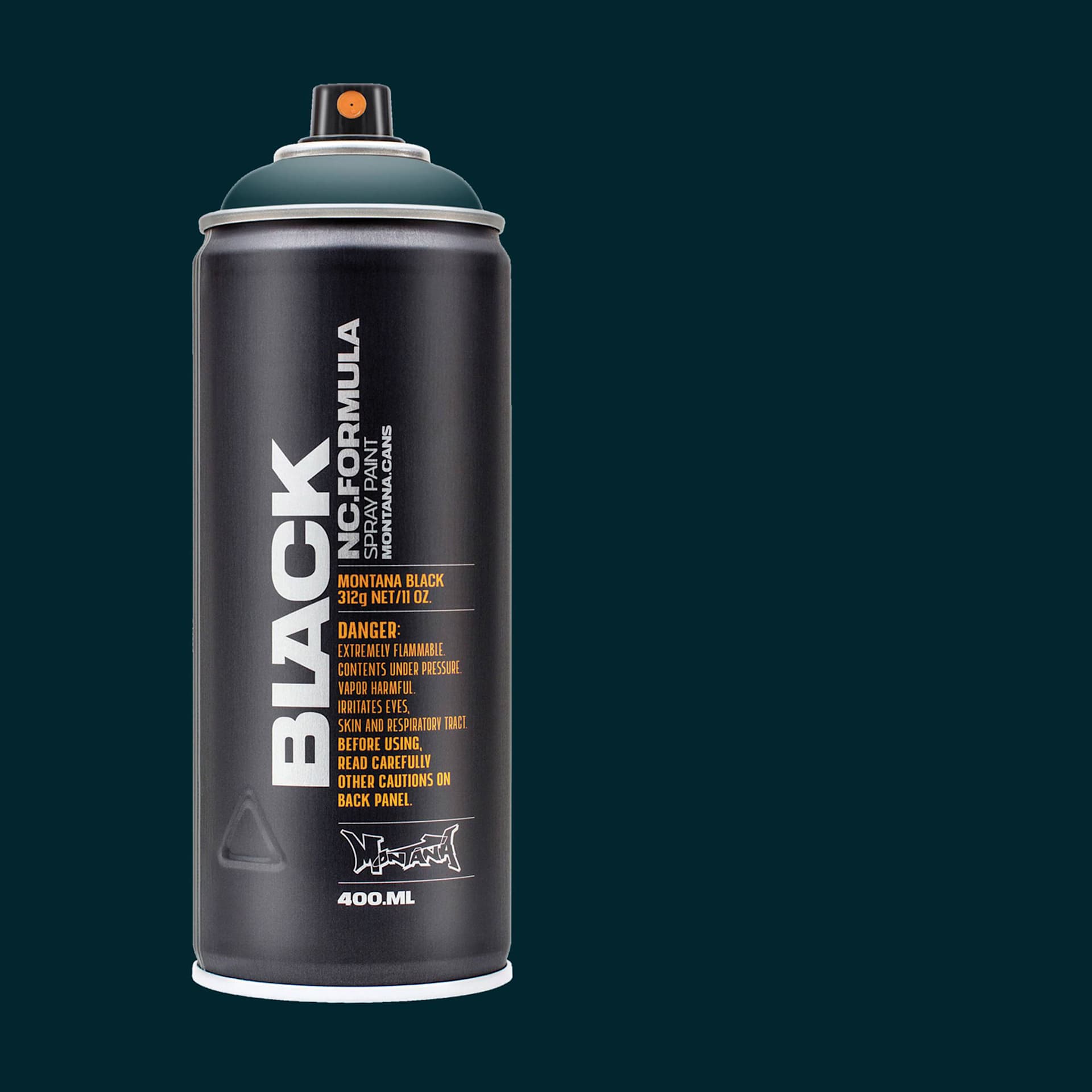 Montana Black Spray Paint - Riffs, 400 ml can with swatch