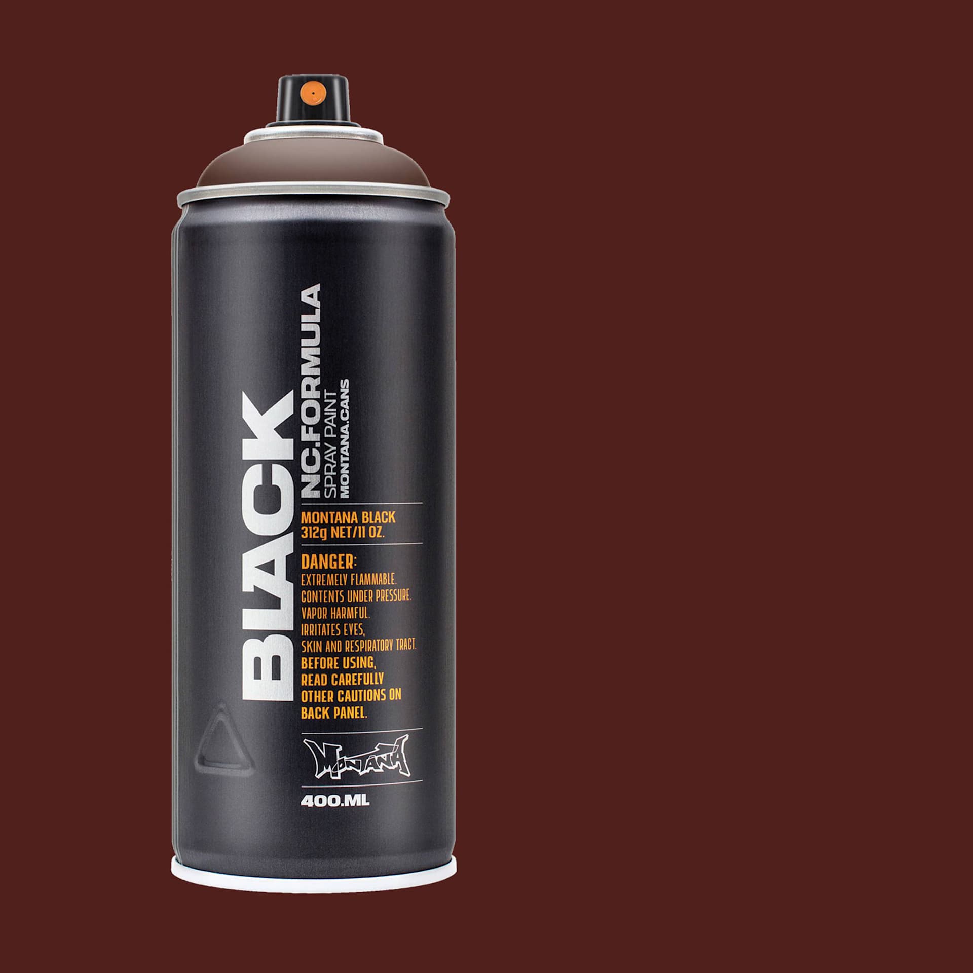 Montana Black Spray Paint - Mud, 400 ml can with swatch