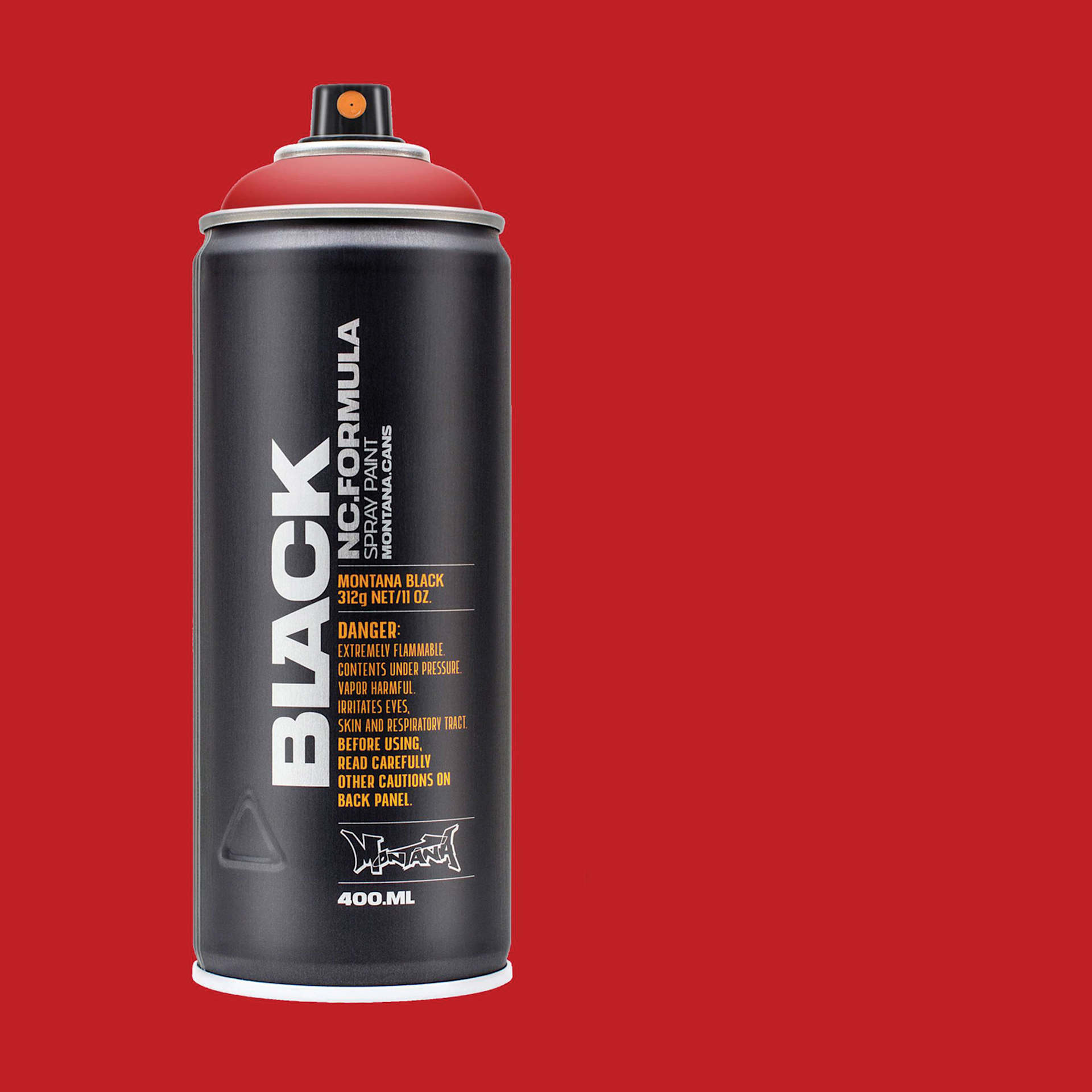 Montana Black Spray Paint - Fire Rose, 400 ml can with swatch