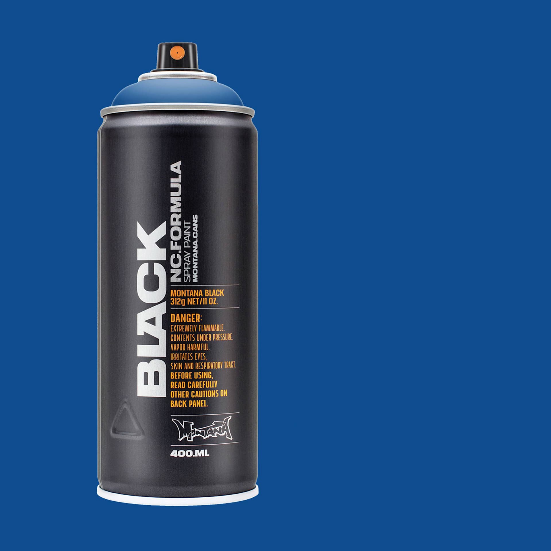 Montana Black Spray Paint - Royal Blue, 400 ml can with swatch