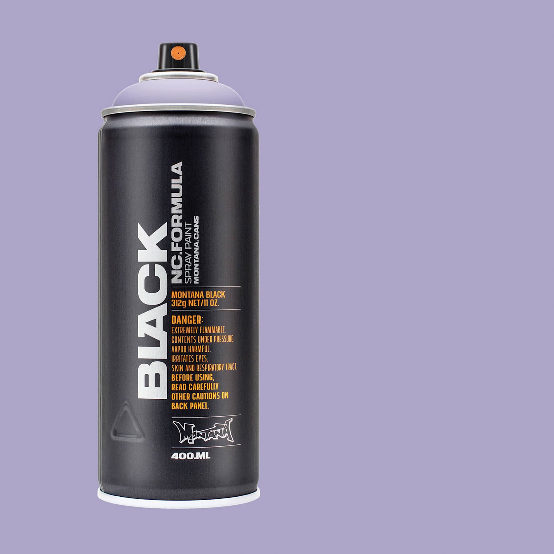 Montana Black Spray Paint - Lavender, 400 ml can with swatch