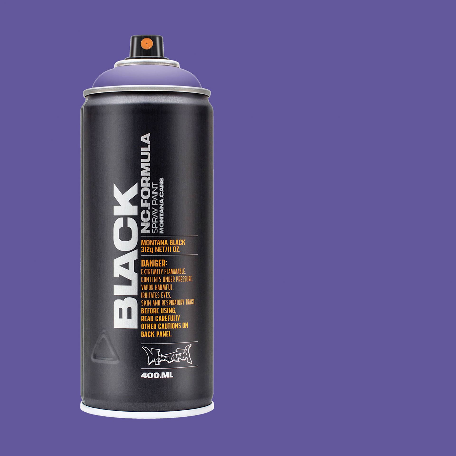 Montana Black Spray Paint - Royal Purple, 400 ml can with swatch