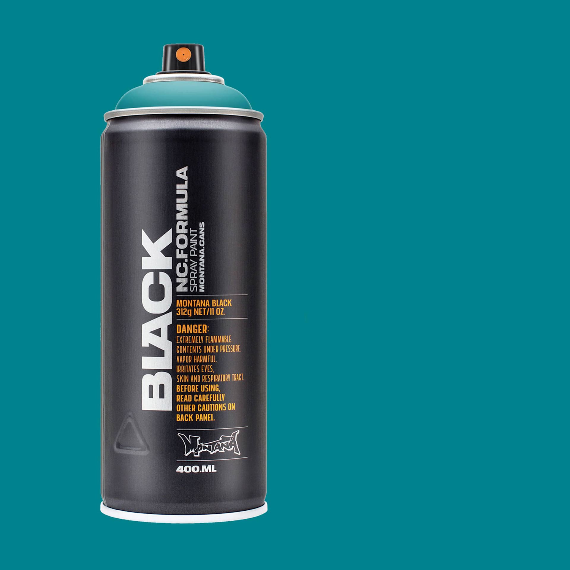 Montana Black Spray Paint - Mermaid, 400 ml can with swatch