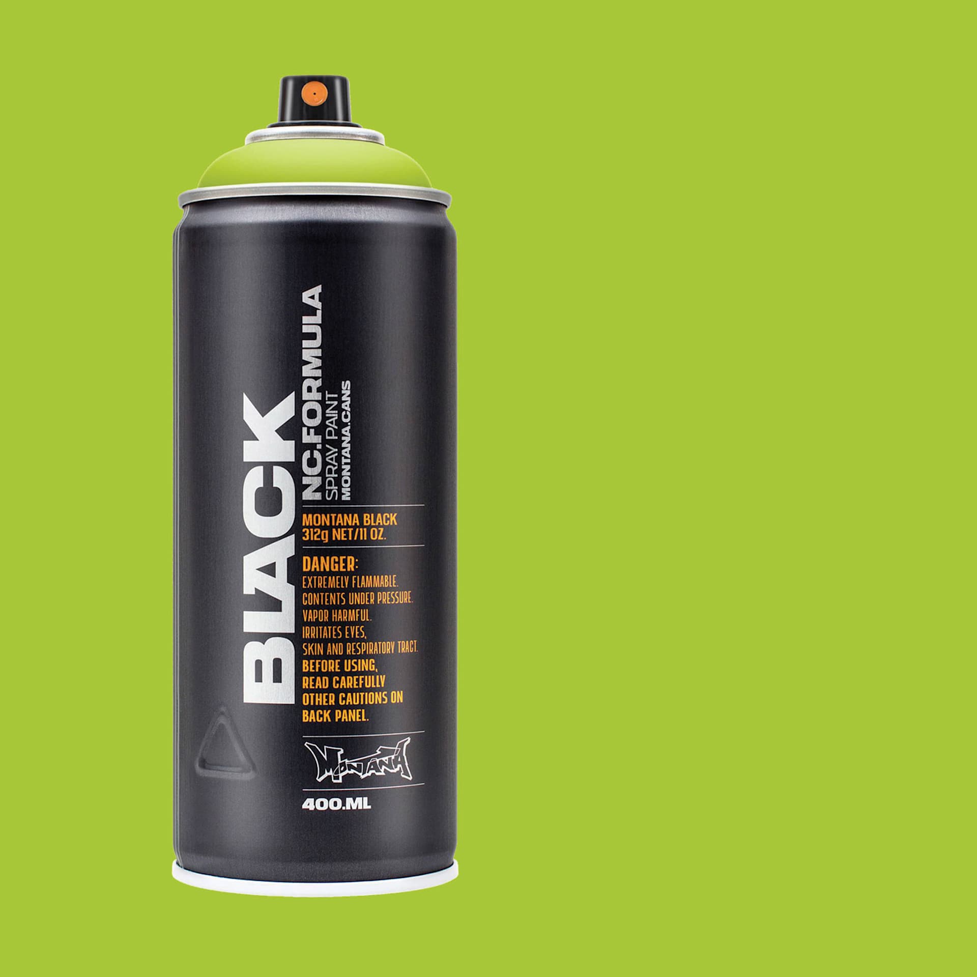 Montana Black Spray Paint - Slimer, 400 ml can with swatch