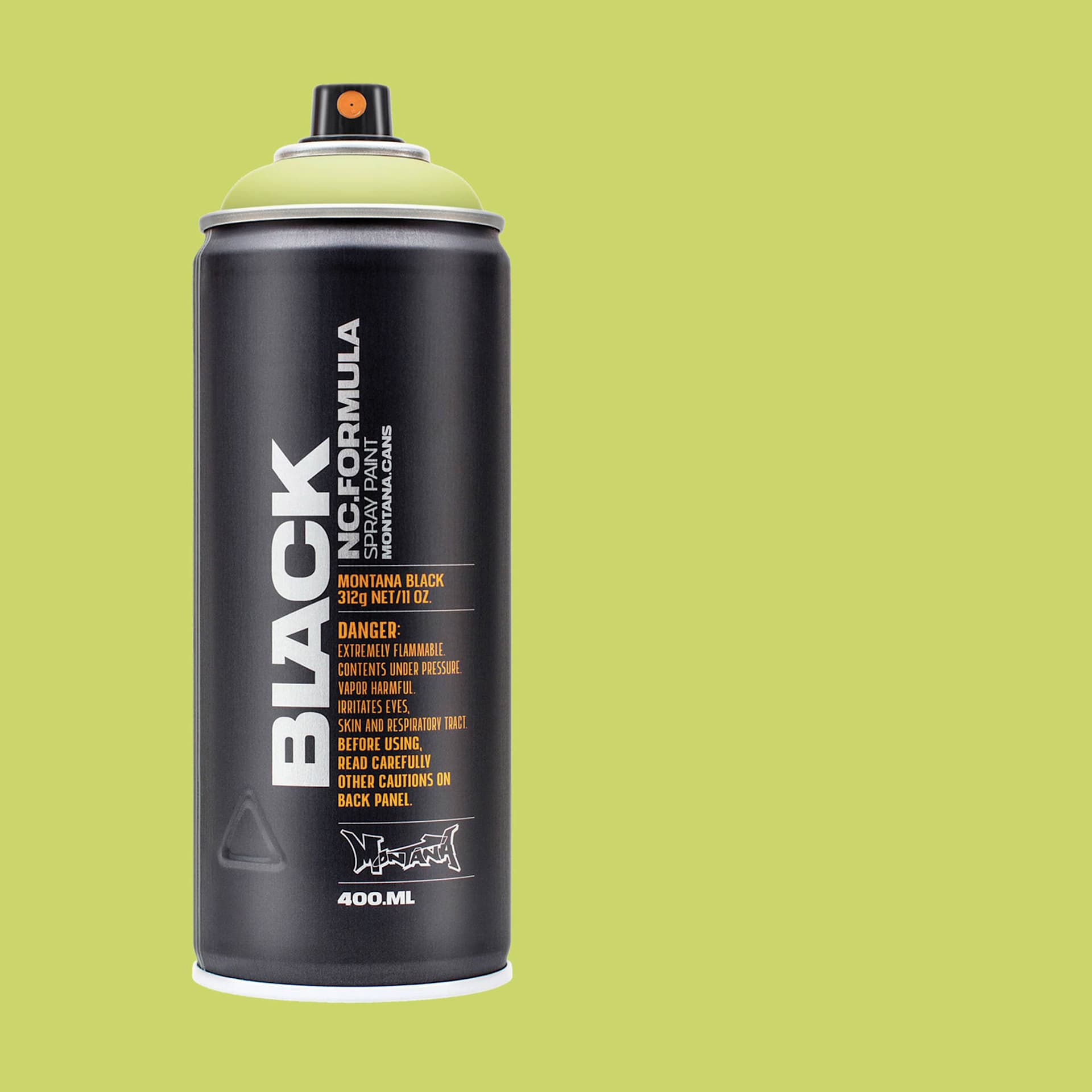 Montana Black Spray Paint - Spring, 400 ml can with swatch